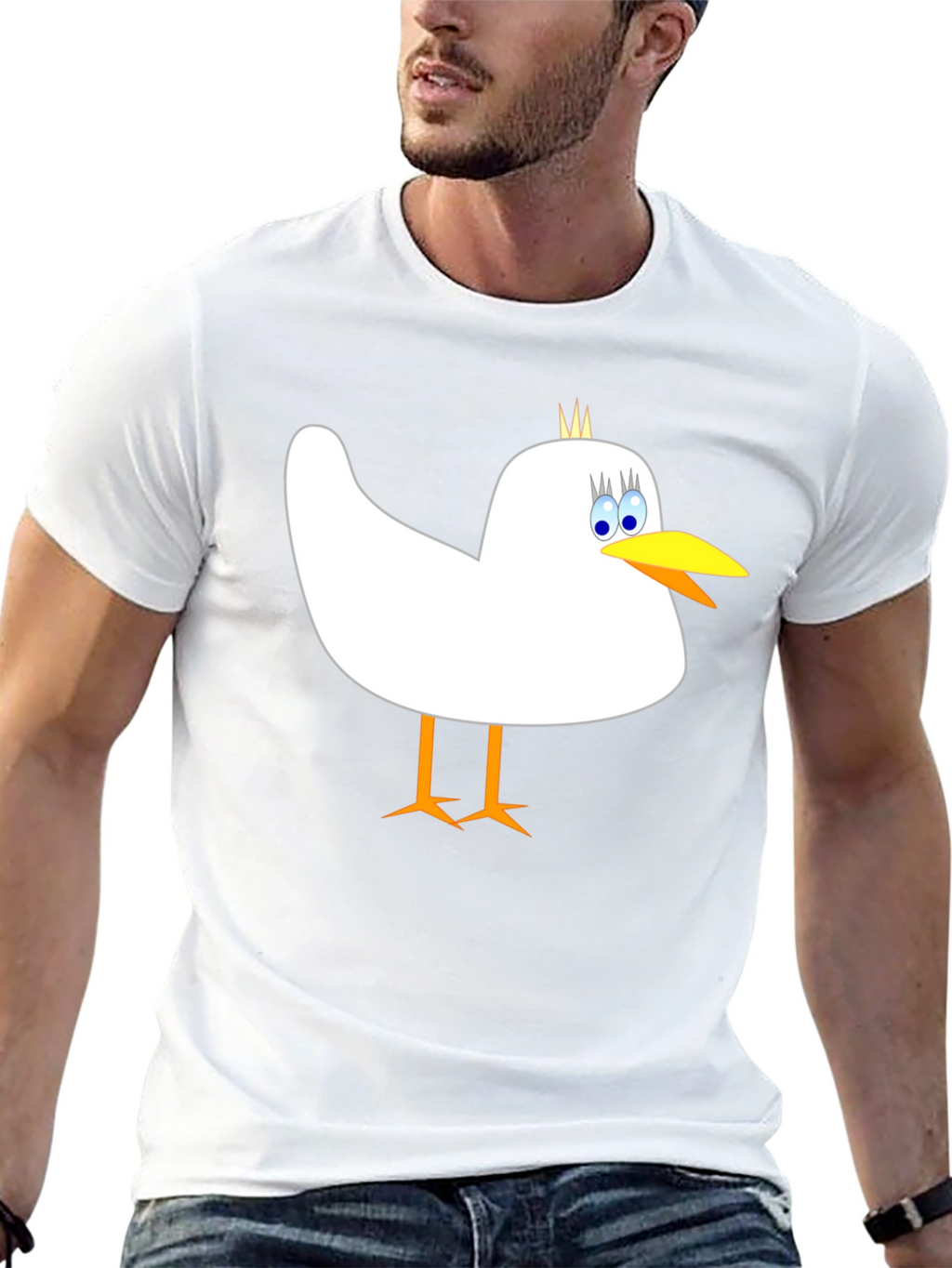 Whimsical Bird Graphic Tee - Mens Black Cotton Shirt