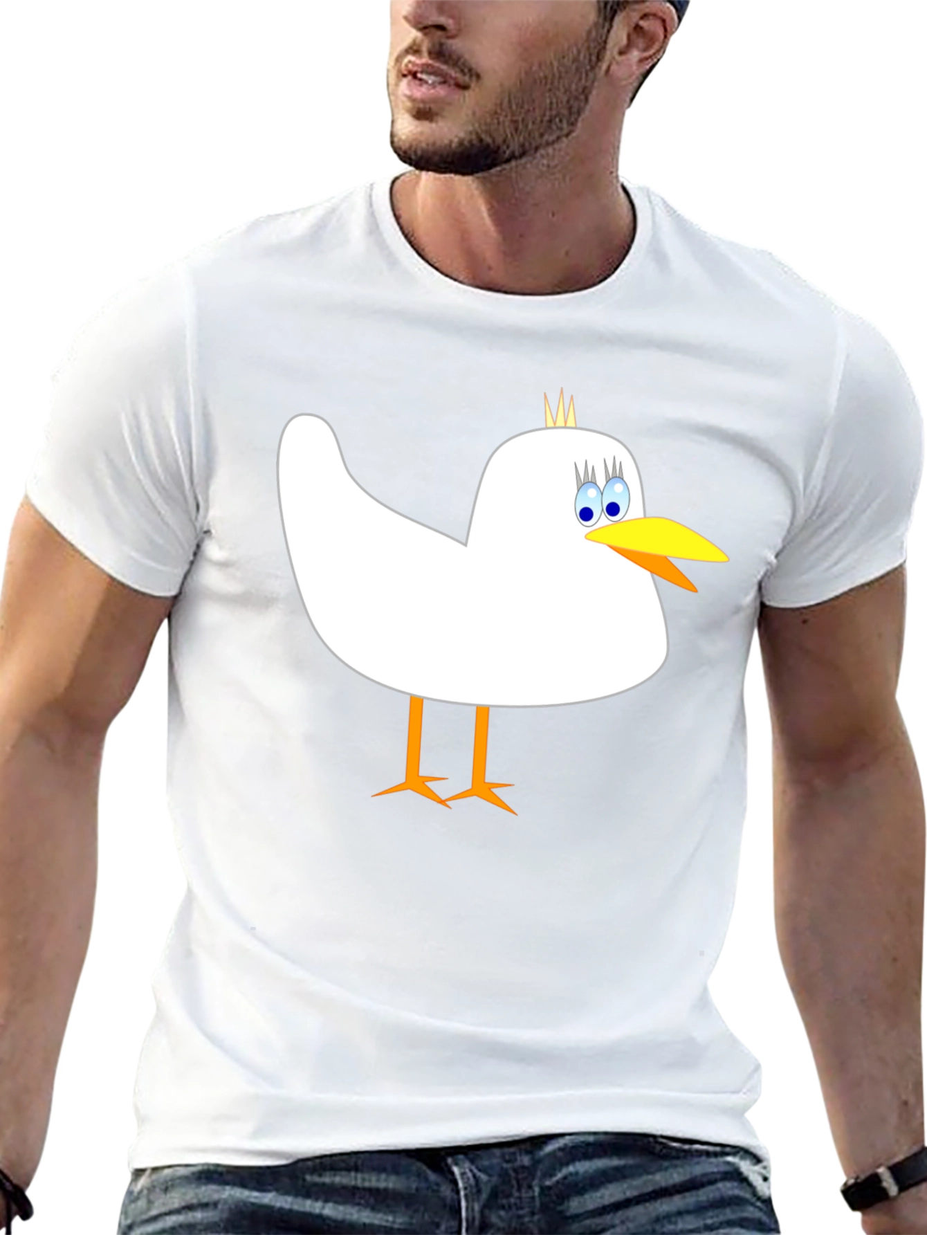 Whimsical Bird Graphic Tee - Mens Black Cotton Shirt