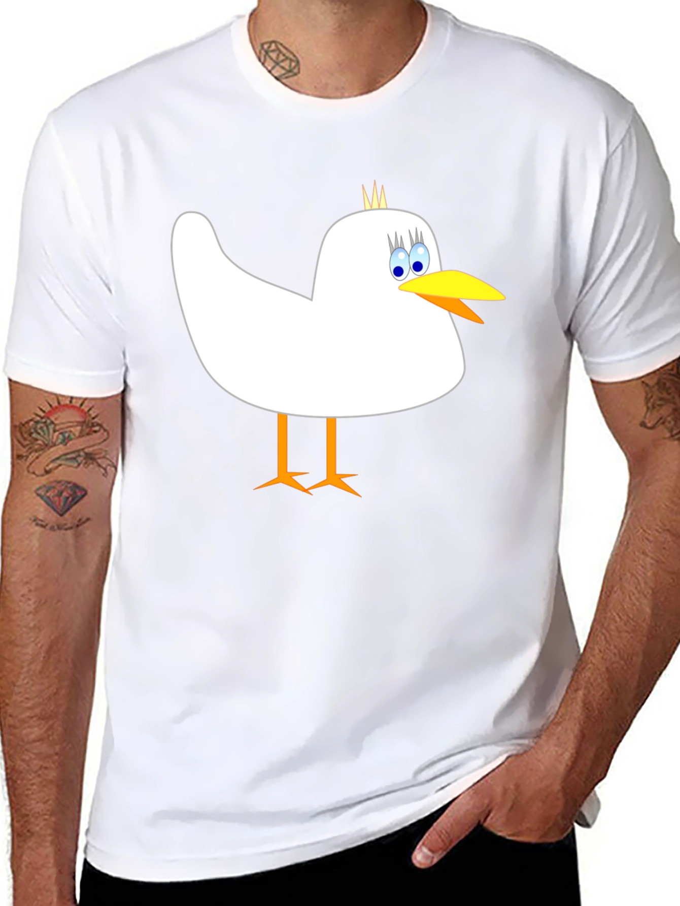 Whimsical Bird Graphic Tee - Mens Black Cotton Shirt