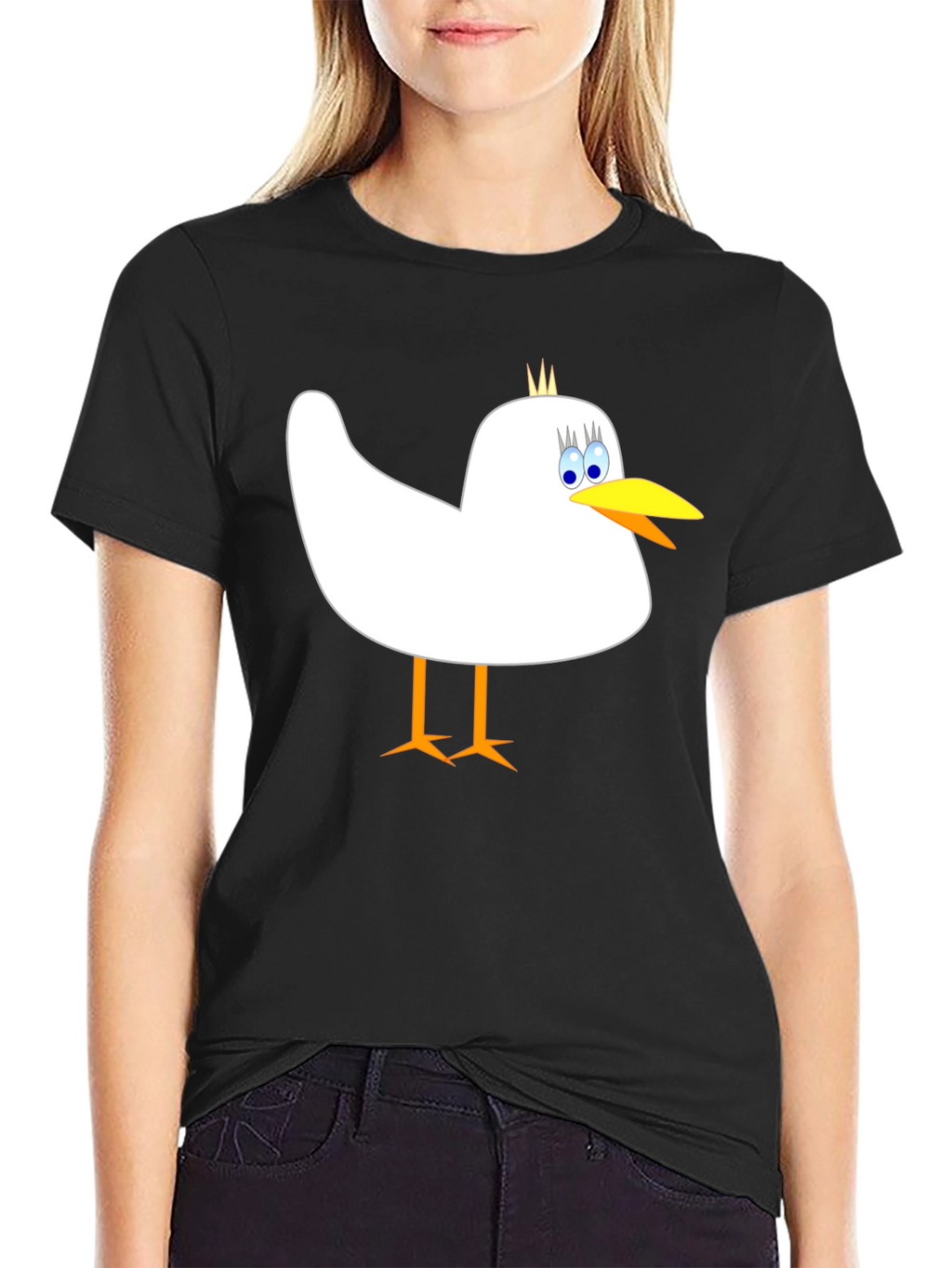Whimsical Bird Graphic Tee - Mens Black Cotton Shirt