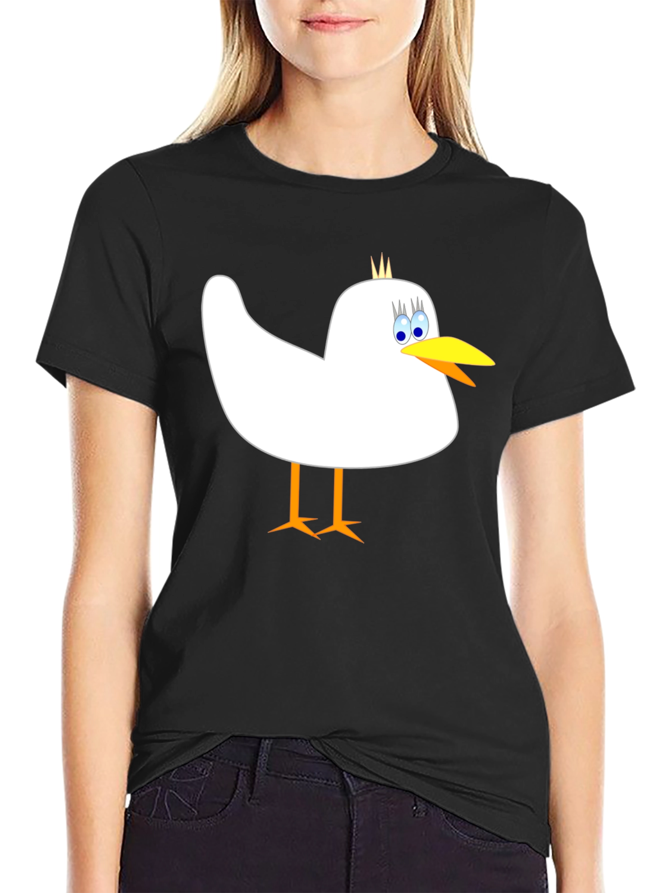 Whimsical Bird Graphic Tee - Mens Black Cotton Shirt