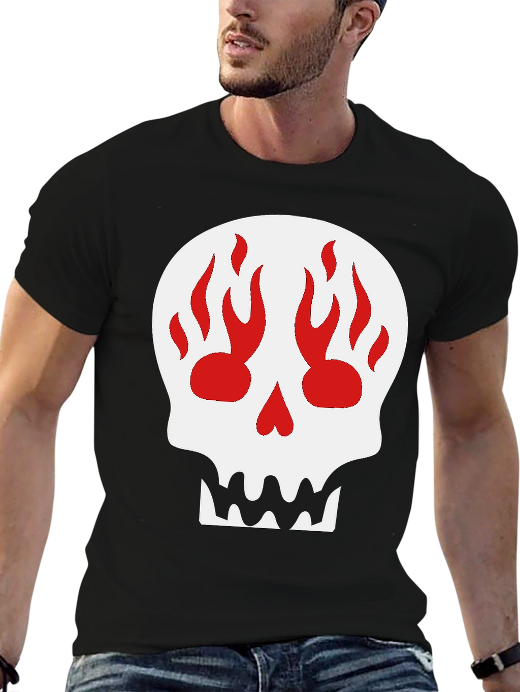 Skull Flame Graphic Black T-Shirt