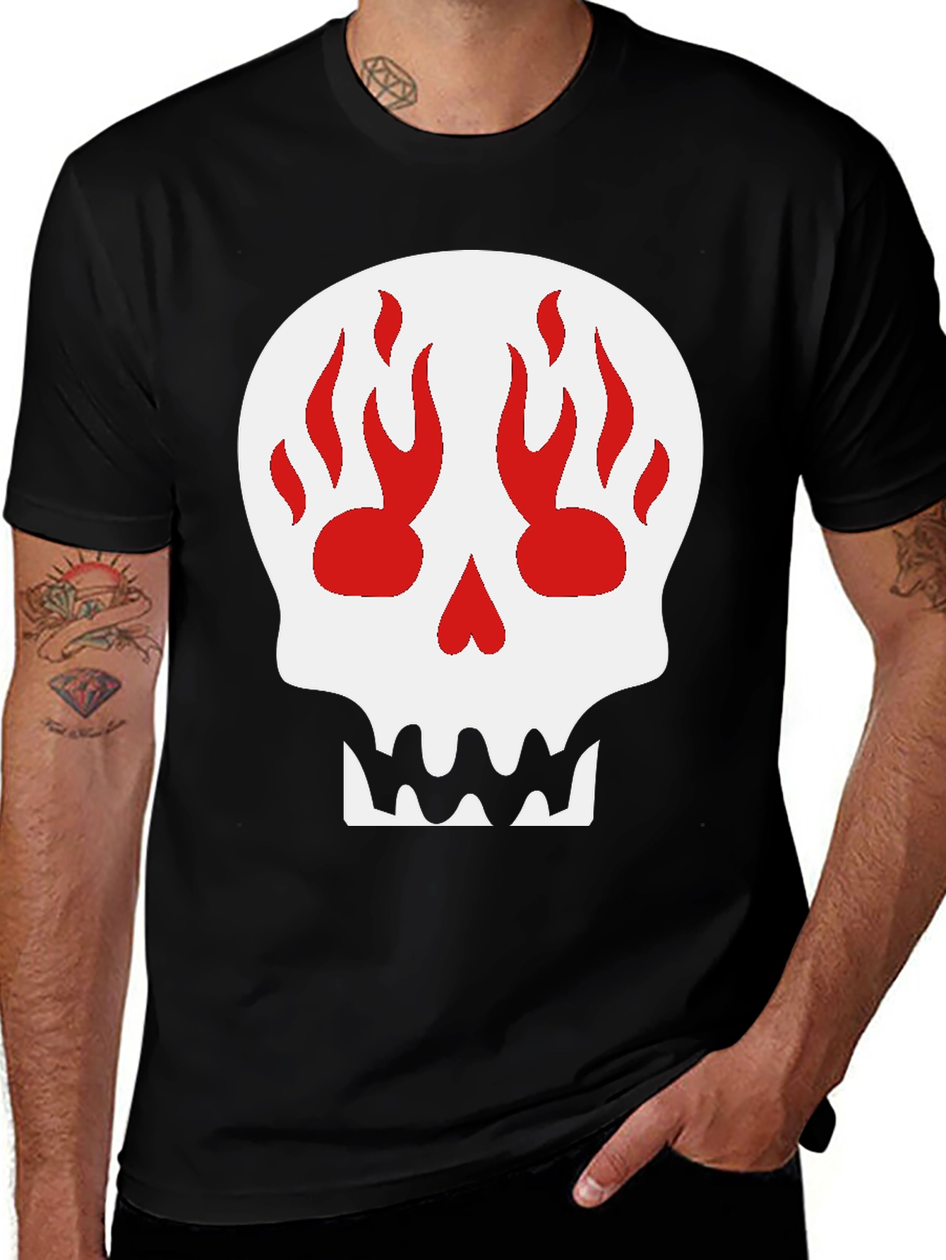 Skull Flame Graphic Black T-Shirt