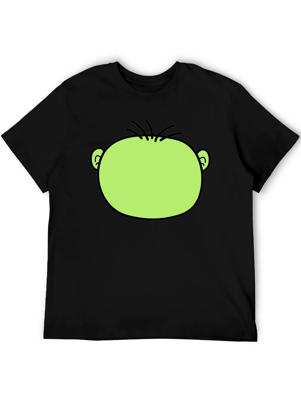 Funny Green Cartoon Face Graphic Black T-Shirt