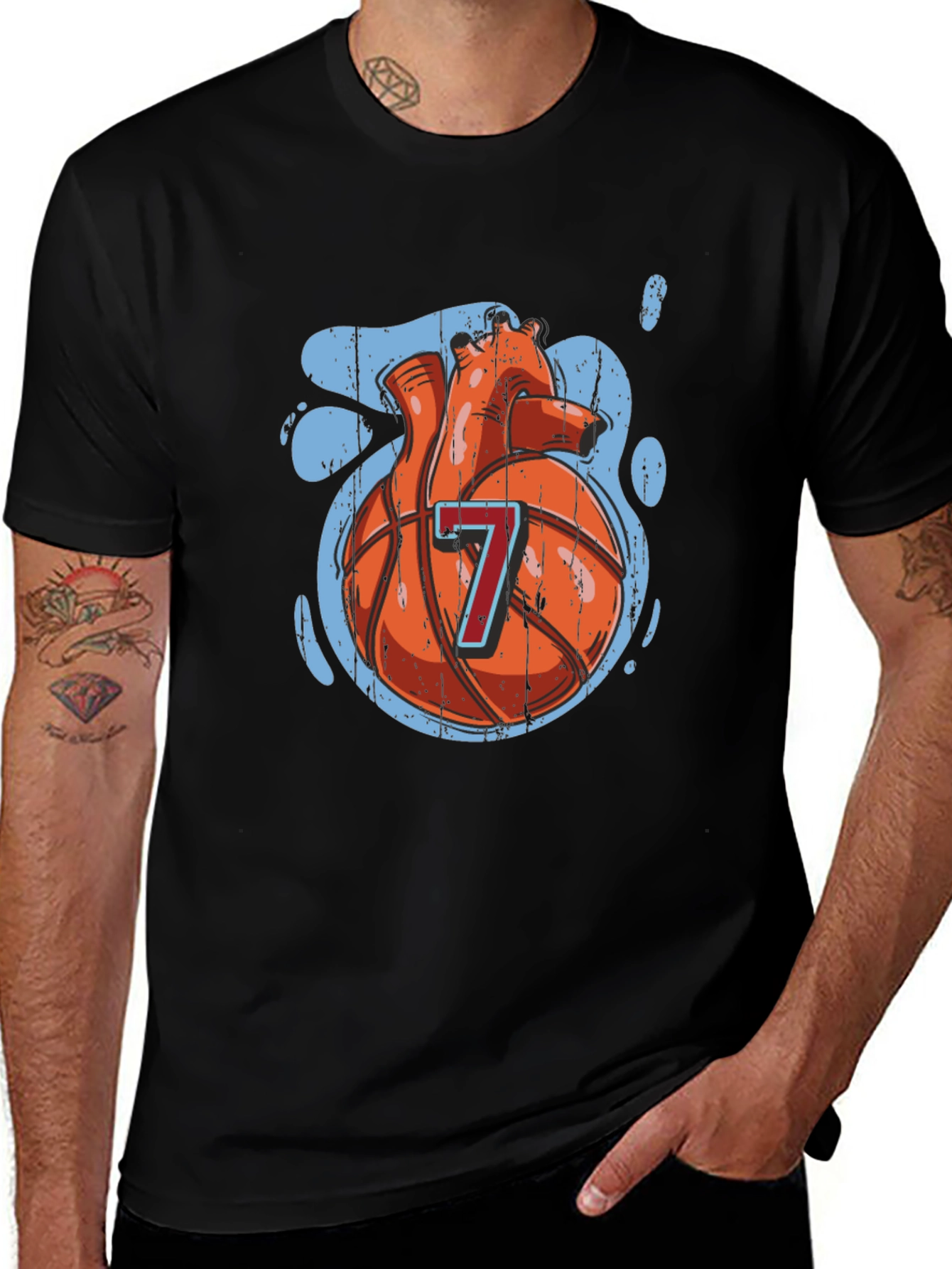 Basketball Heart Graphic Tee - Black Cotton T-Shirt