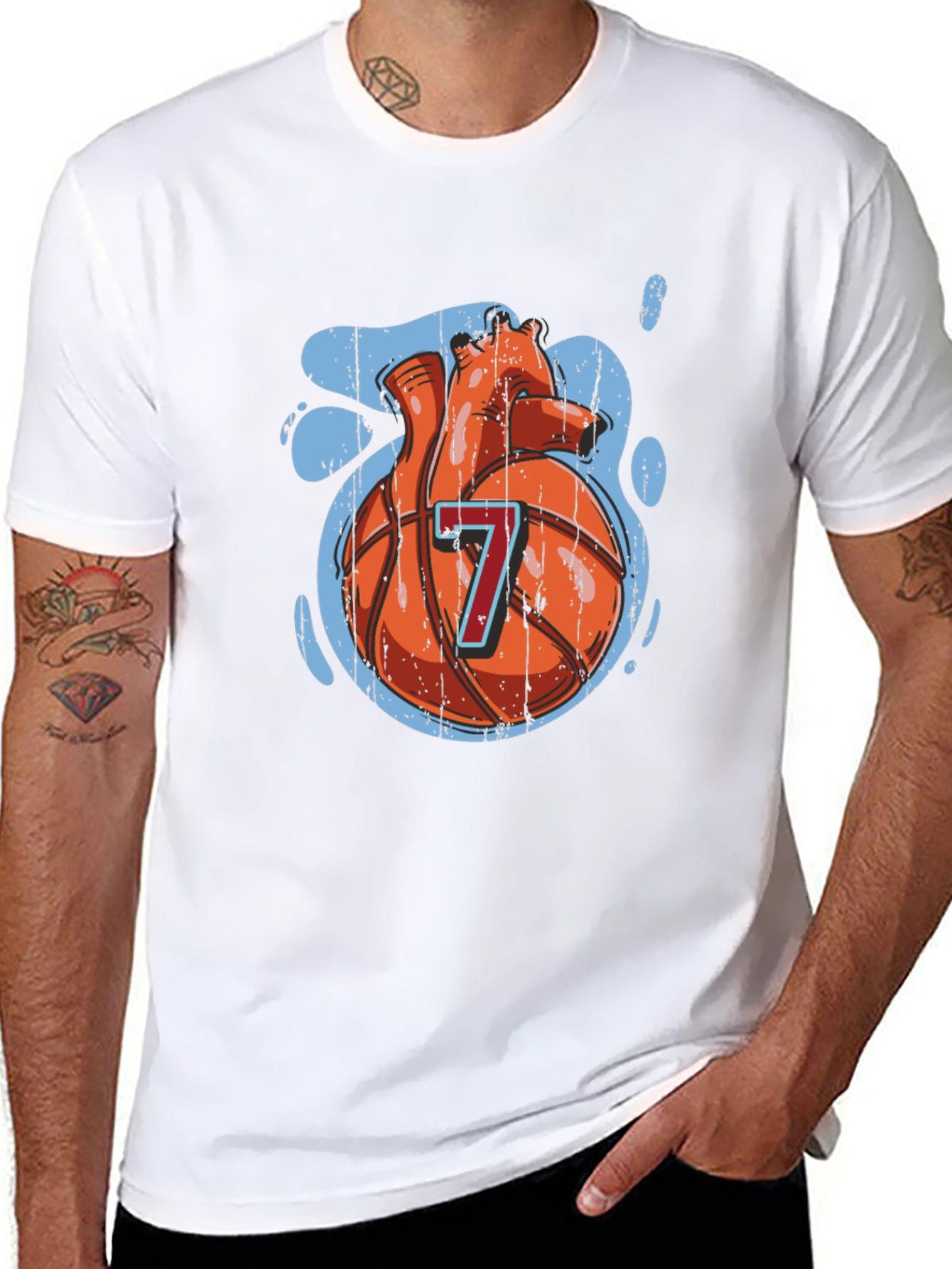 Basketball Heart Graphic Tee - Black Cotton T-Shirt