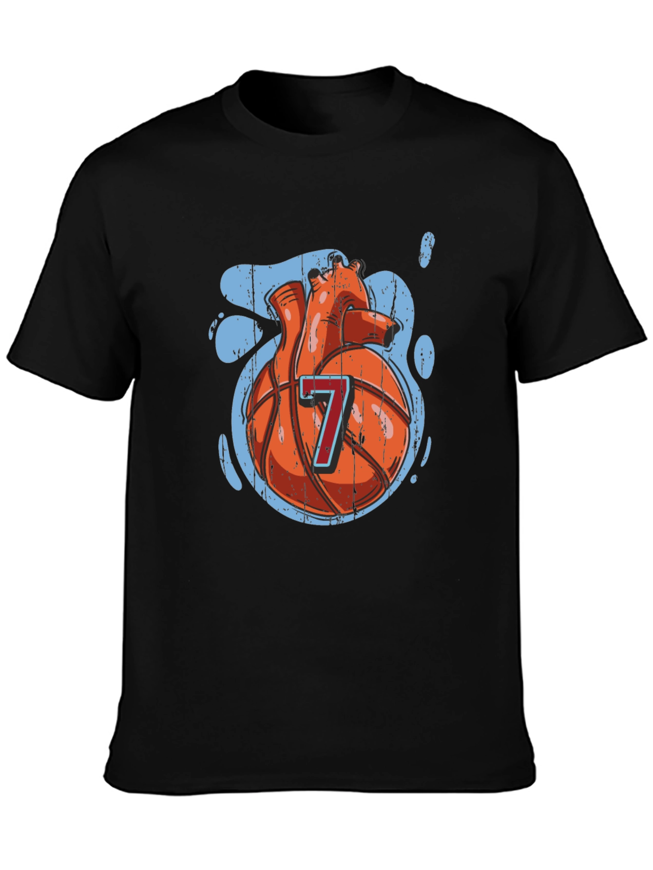 Basketball Heart Graphic Tee - Black Cotton T-Shirt