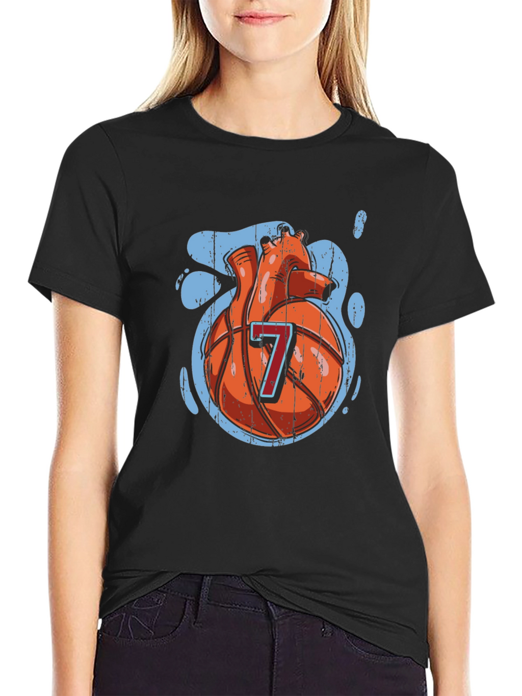 Basketball Heart Graphic Tee - Black Cotton T-Shirt