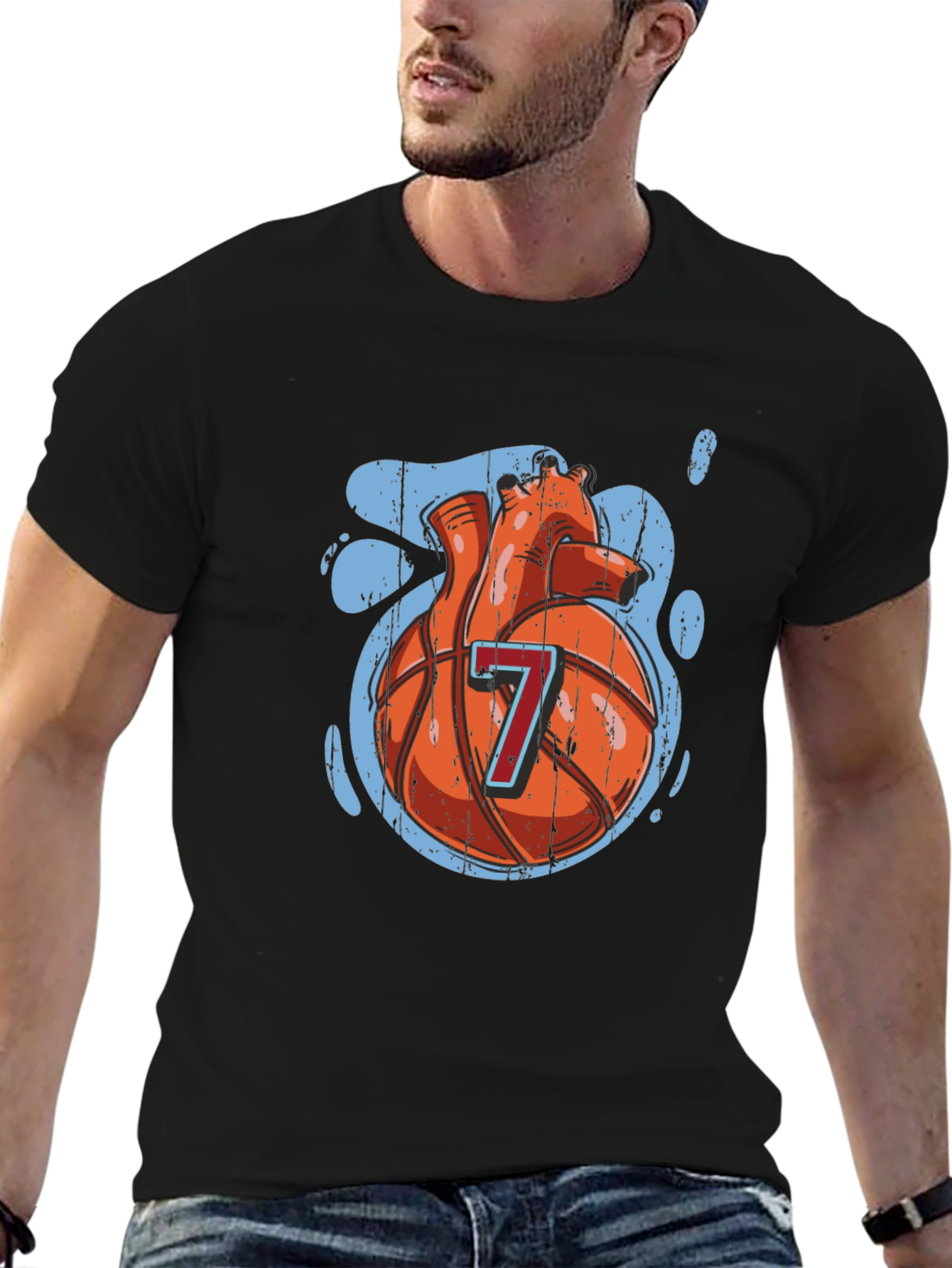 Basketball Heart Graphic Tee - Black Cotton T-Shirt