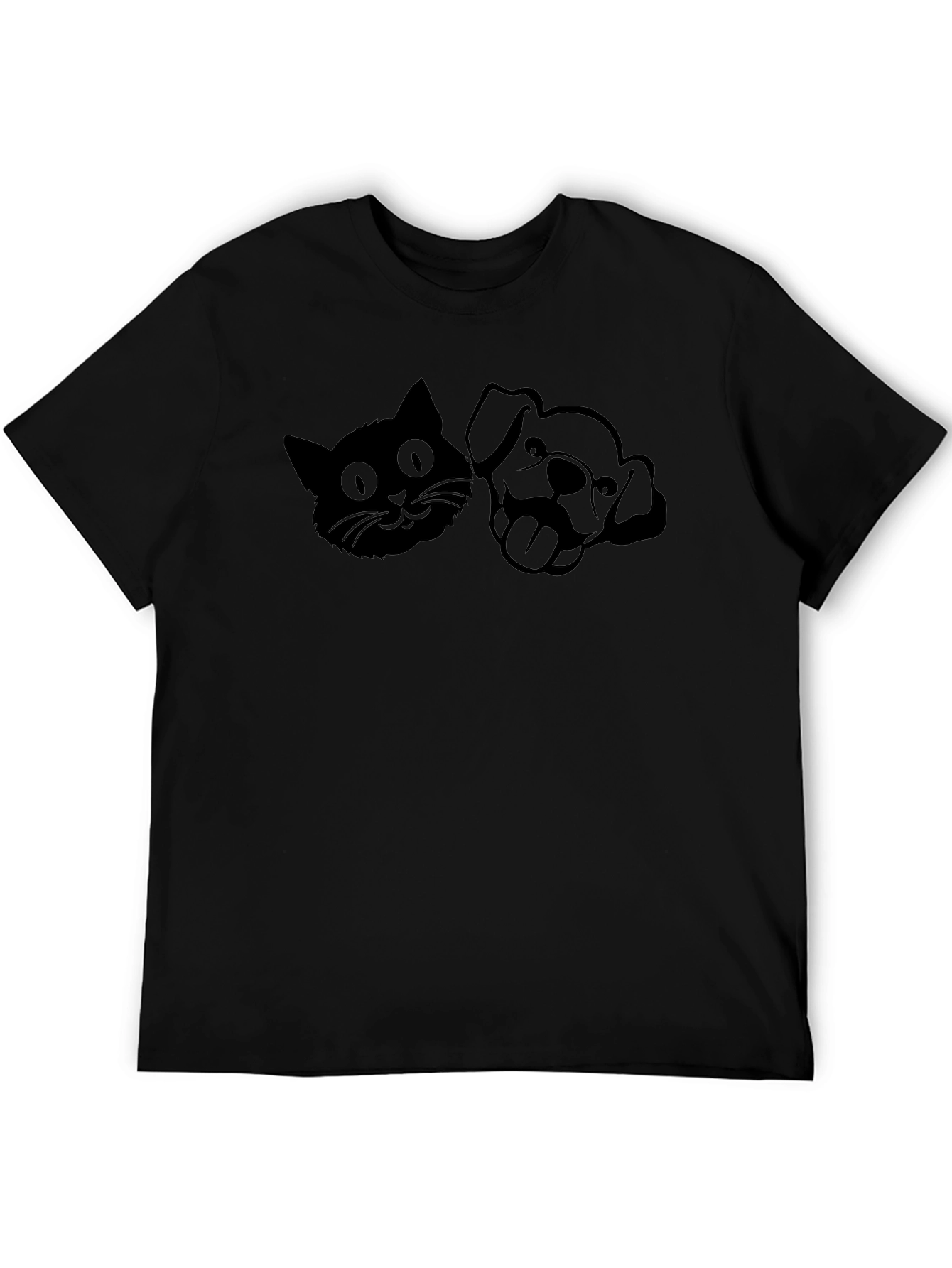Cat and Dog Silhouette Black T-Shirt