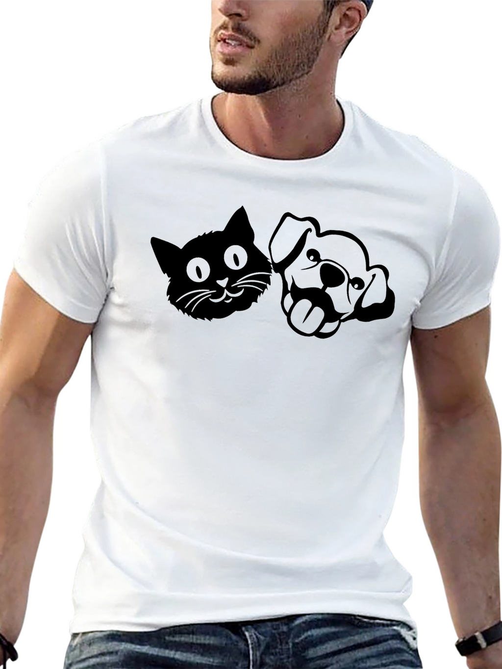 Cat and Dog Silhouette Black T-Shirt