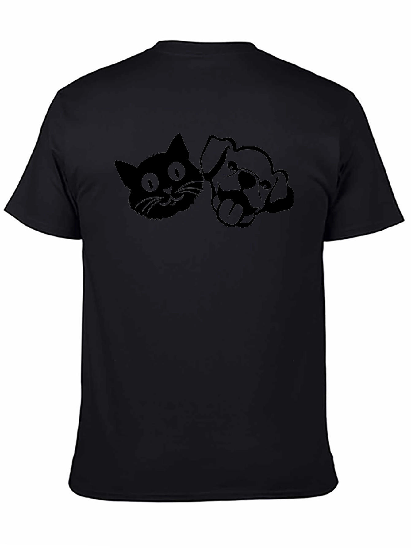 Cat and Dog Silhouette Black T-Shirt