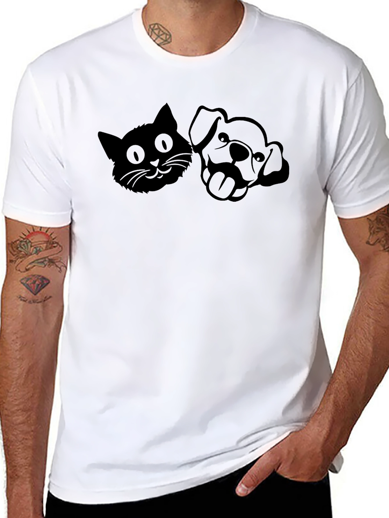 Cat and Dog Silhouette Black T-Shirt