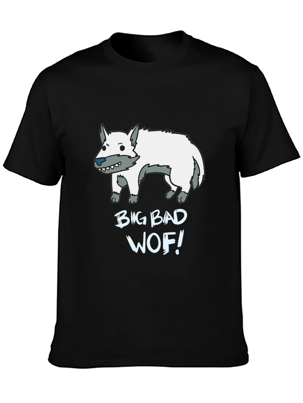 Big Bad Wof! Cartoon Wolf Graphic Black T-Shirt