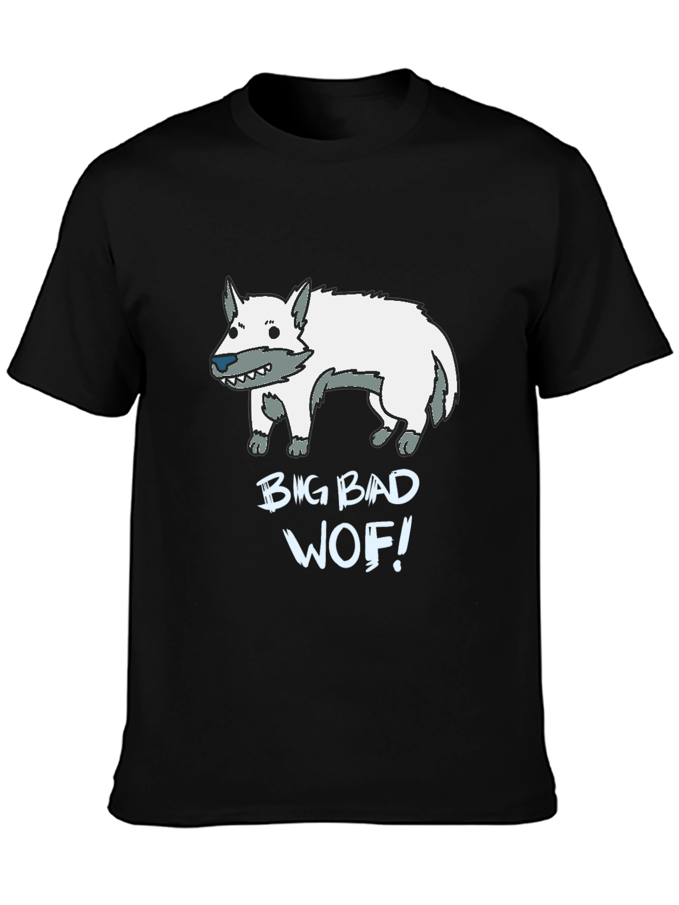 Big Bad Wof! Cartoon Wolf Graphic Black T-Shirt