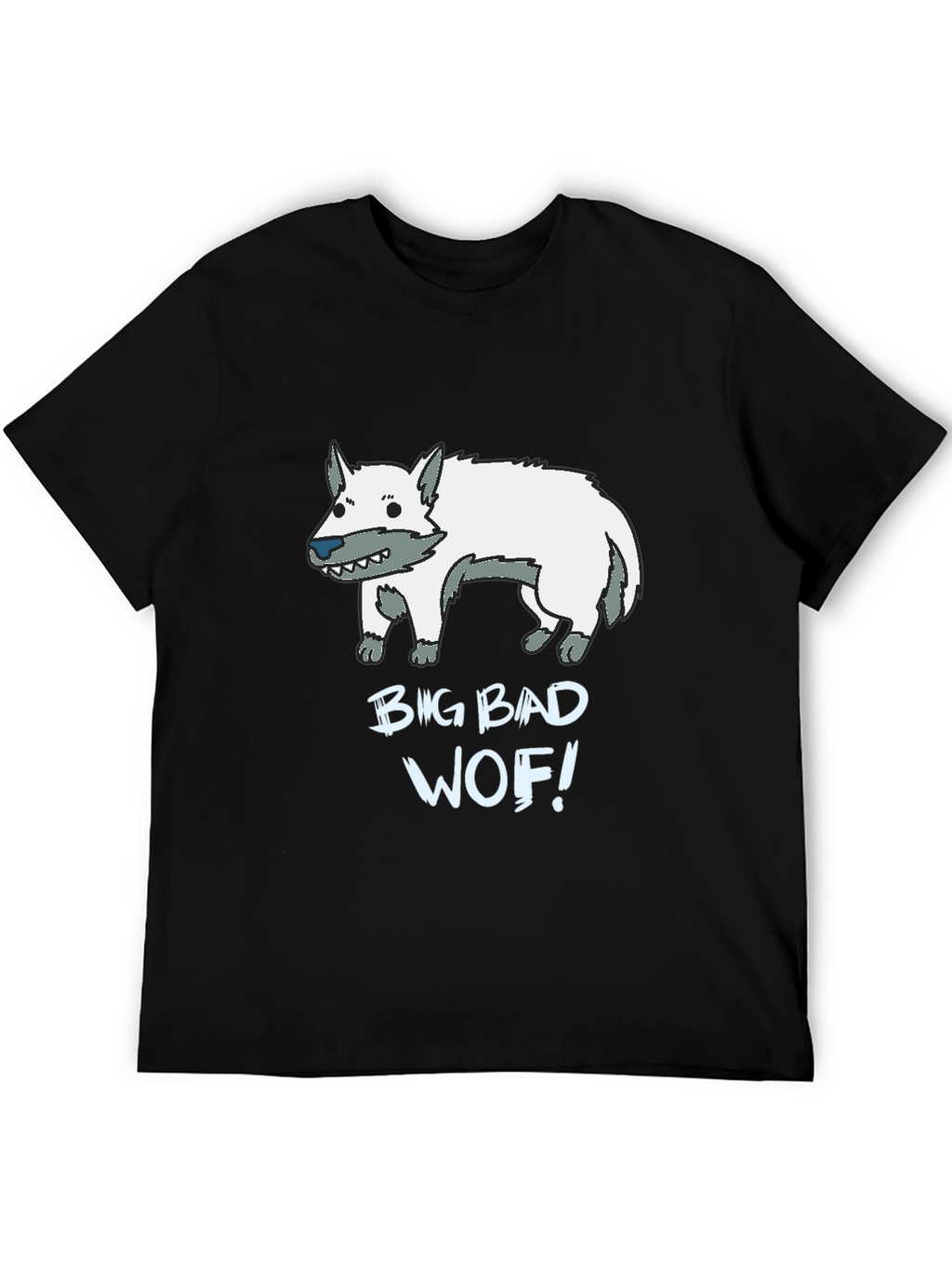 Big Bad Wof! Cartoon Wolf Graphic Black T-Shirt