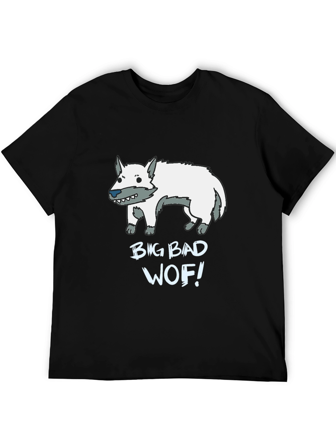 Big Bad Wof! Cartoon Wolf Graphic Black T-Shirt