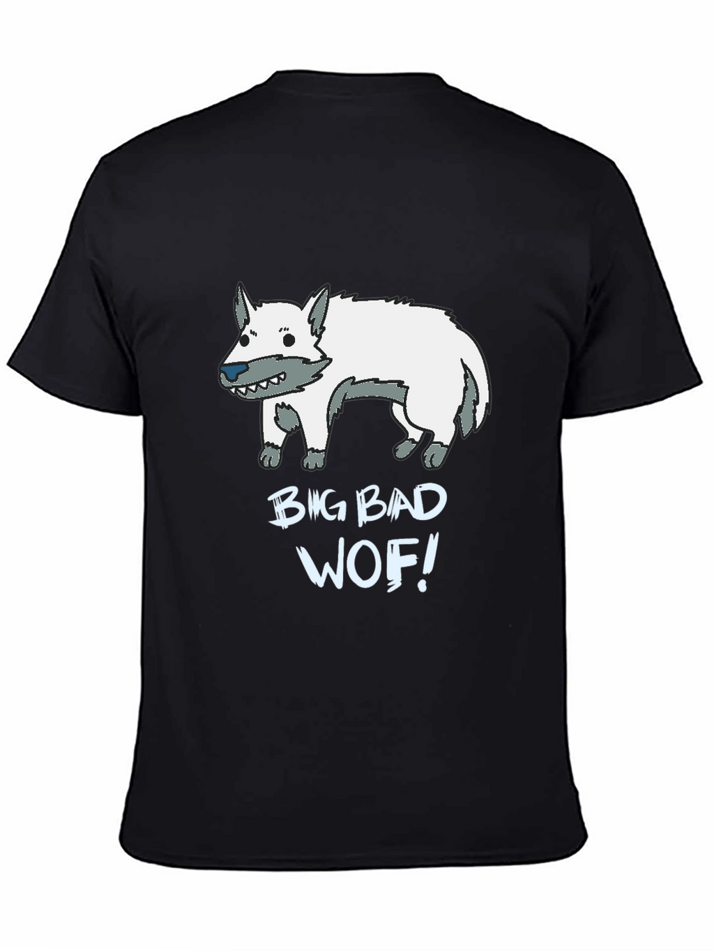Big Bad Wof! Cartoon Wolf Graphic Black T-Shirt