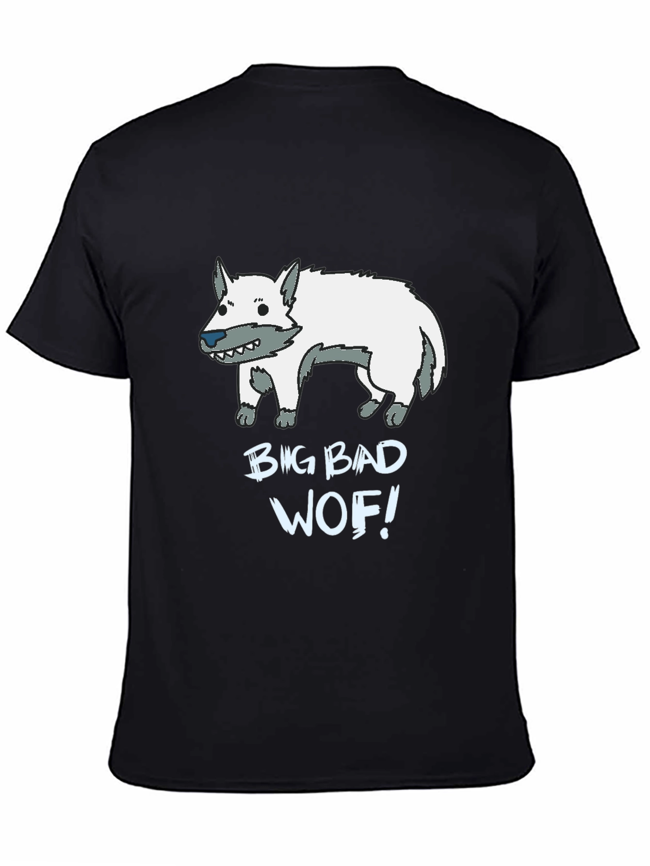Big Bad Wof! Cartoon Wolf Graphic Black T-Shirt