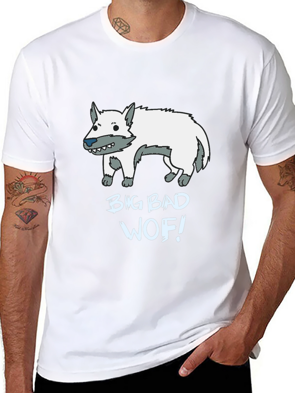Big Bad Wof! Cartoon Wolf Graphic Black T-Shirt