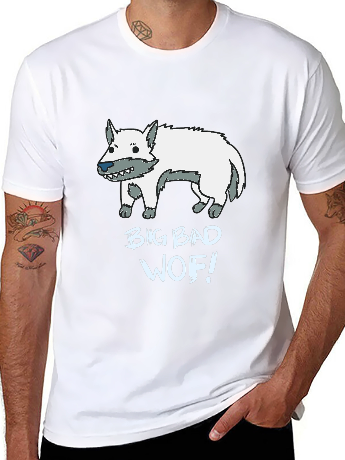 Big Bad Wof! Cartoon Wolf Graphic Black T-Shirt