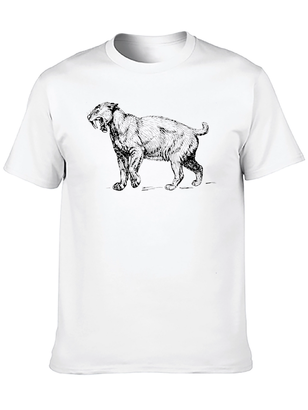Black T-Shirt with Saber-Toothed Tiger Graphic