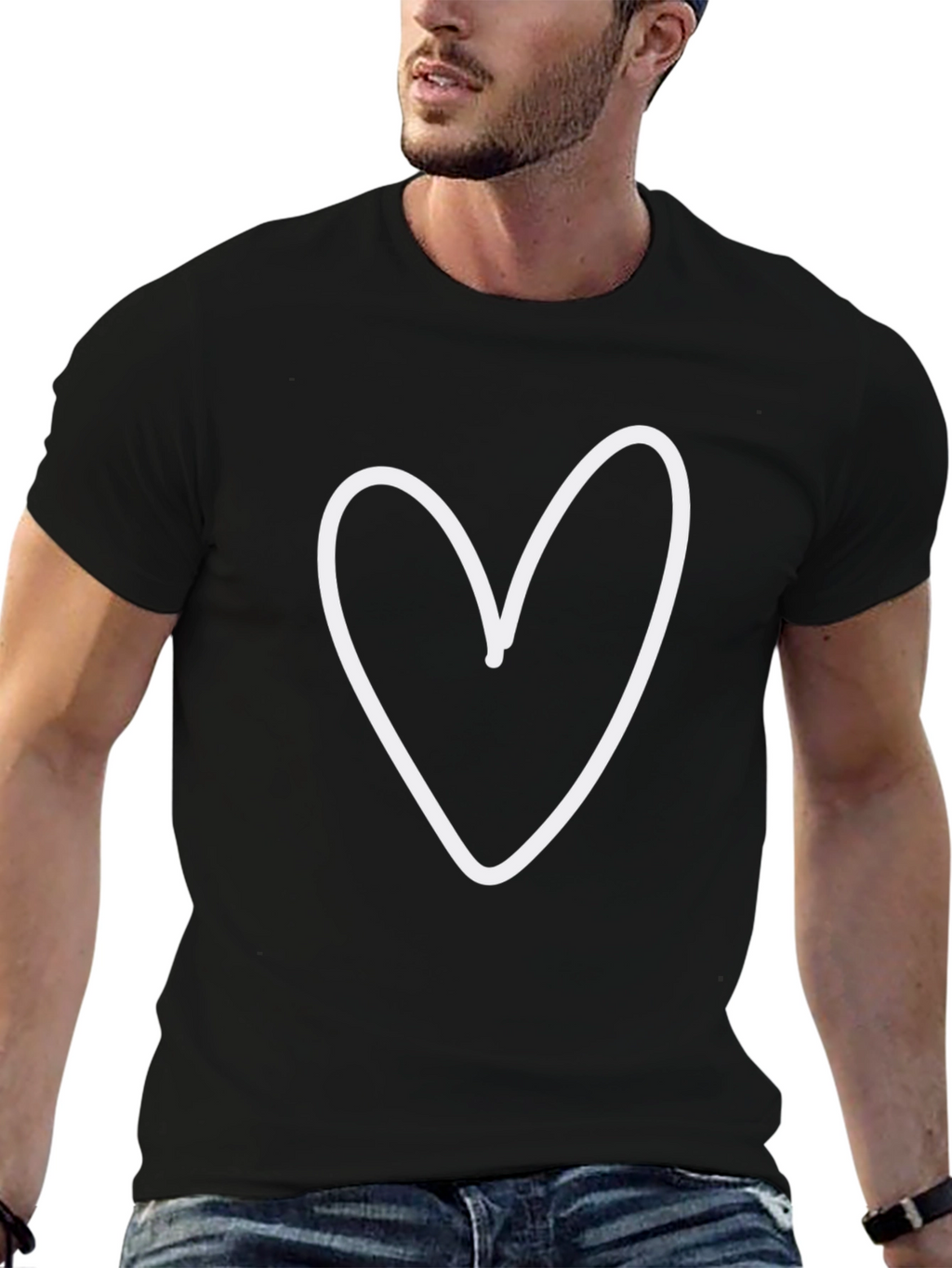 Heart Outline Graphic Print Crew Neck T-Shirt