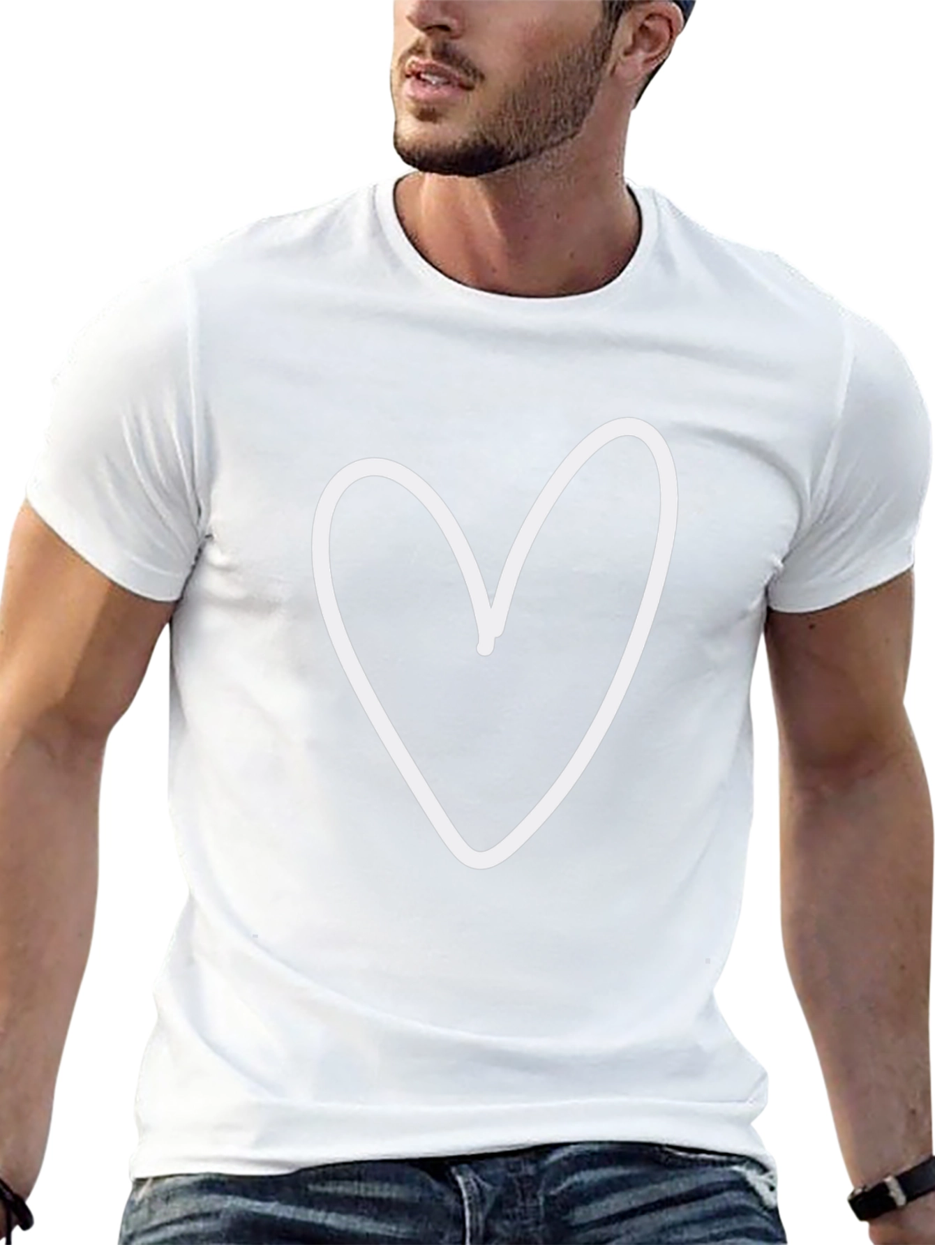Heart Outline Graphic Print Crew Neck T-Shirt