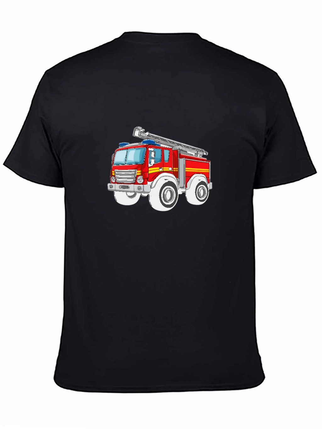 Cartoon Firetruck Graphic T-Shirt - Black
