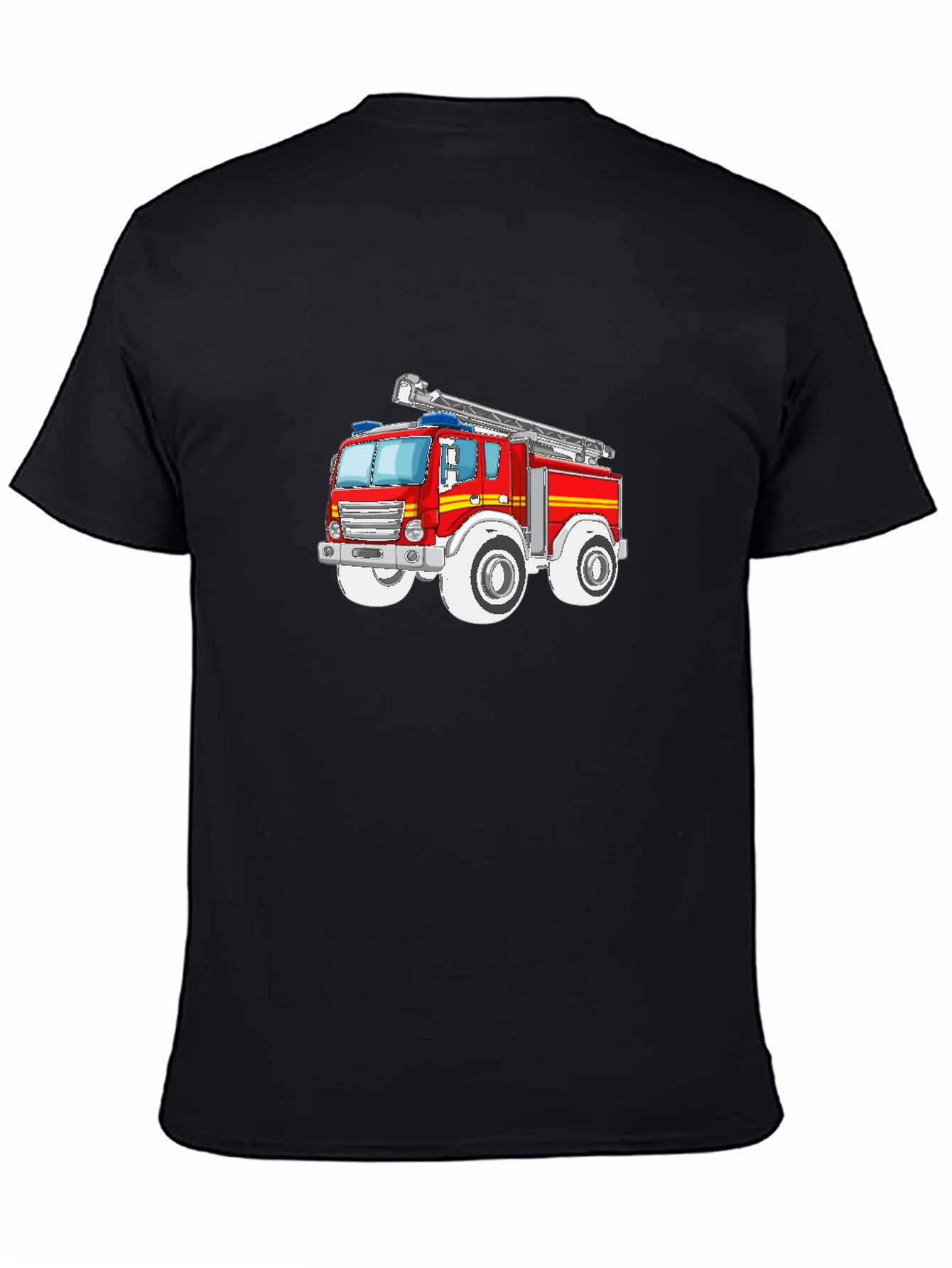 Cartoon Firetruck Graphic T-Shirt - Black