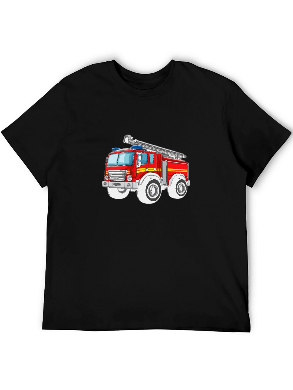 Cartoon Firetruck Graphic T-Shirt - Black