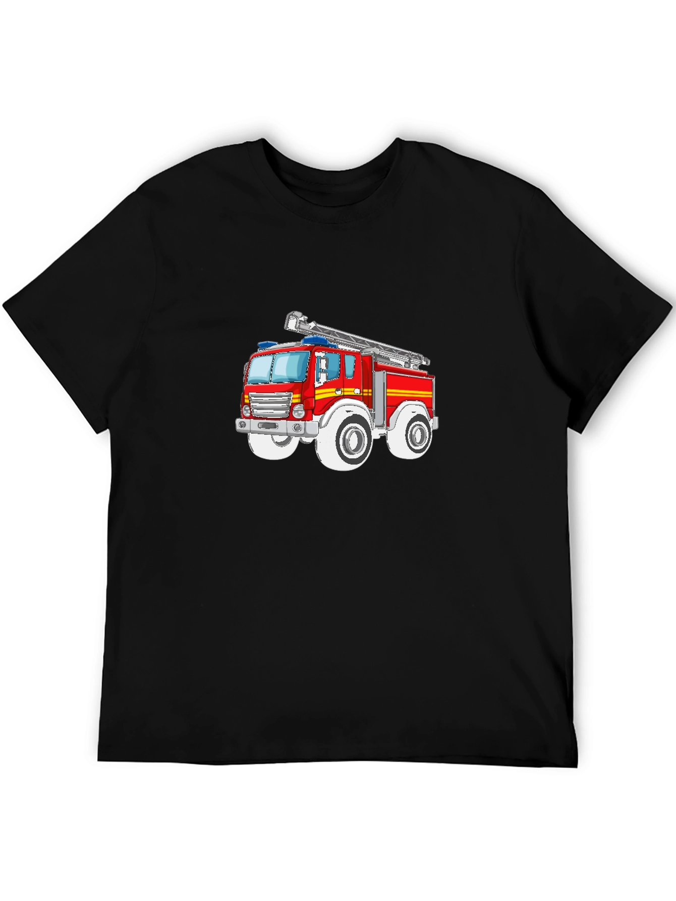 Cartoon Firetruck Graphic T-Shirt - Black