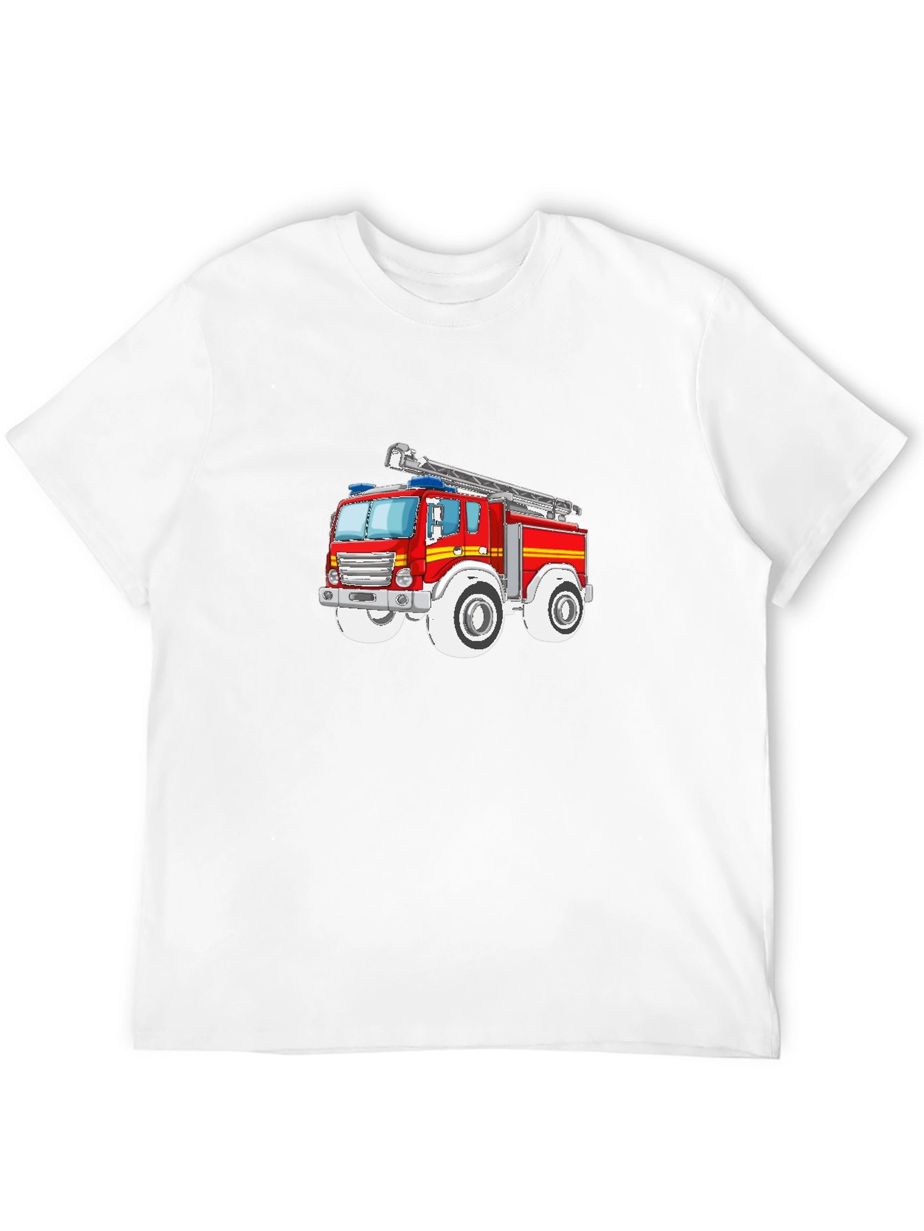 Cartoon Firetruck Graphic T-Shirt - Black