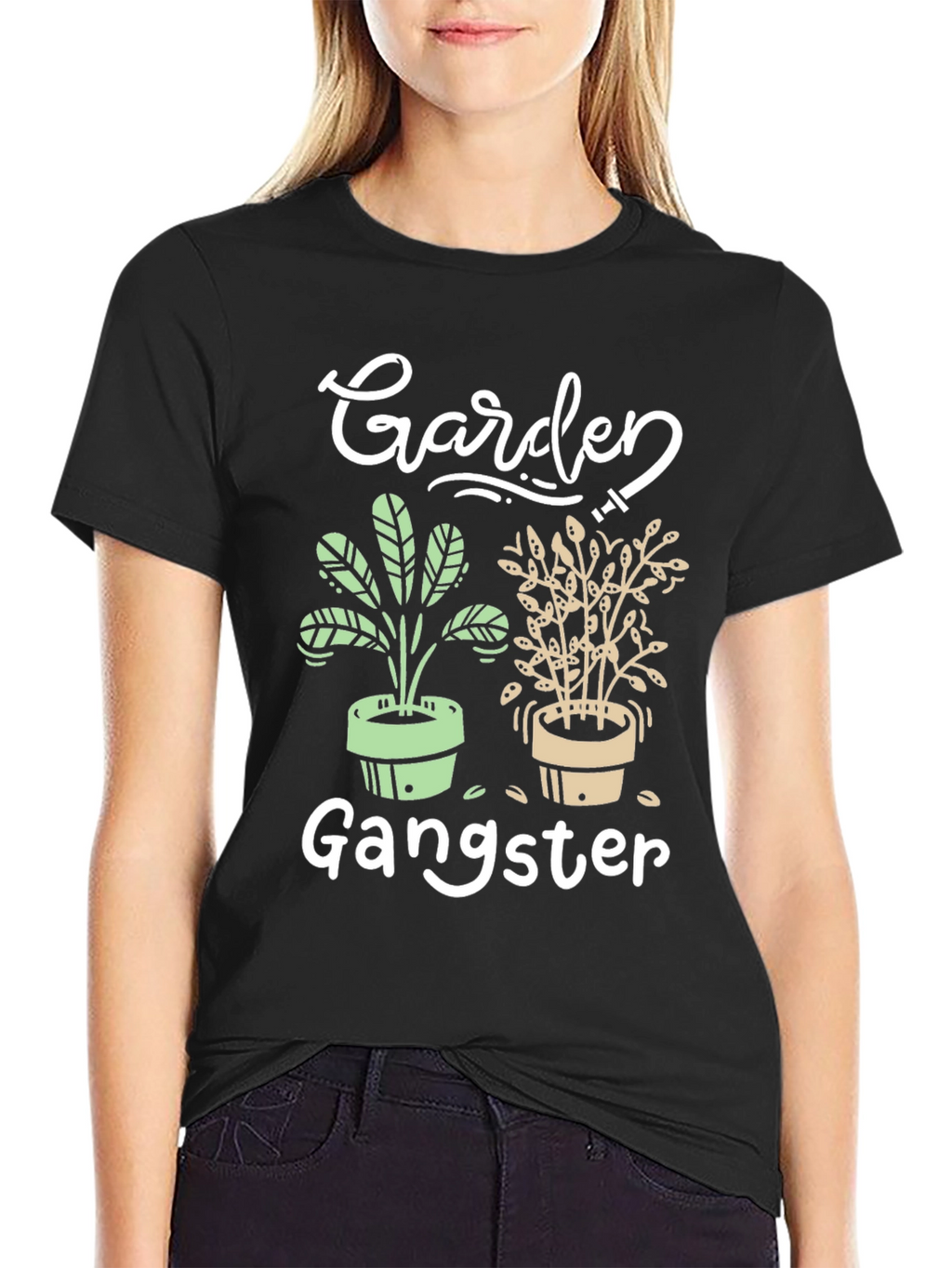 Garden Gangster Graphic Tee - Black Cotton T-Shirt