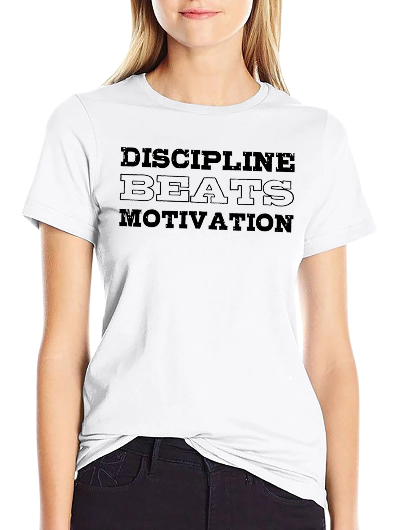 Discipline Beats Motivation Mens Black T-Shirt