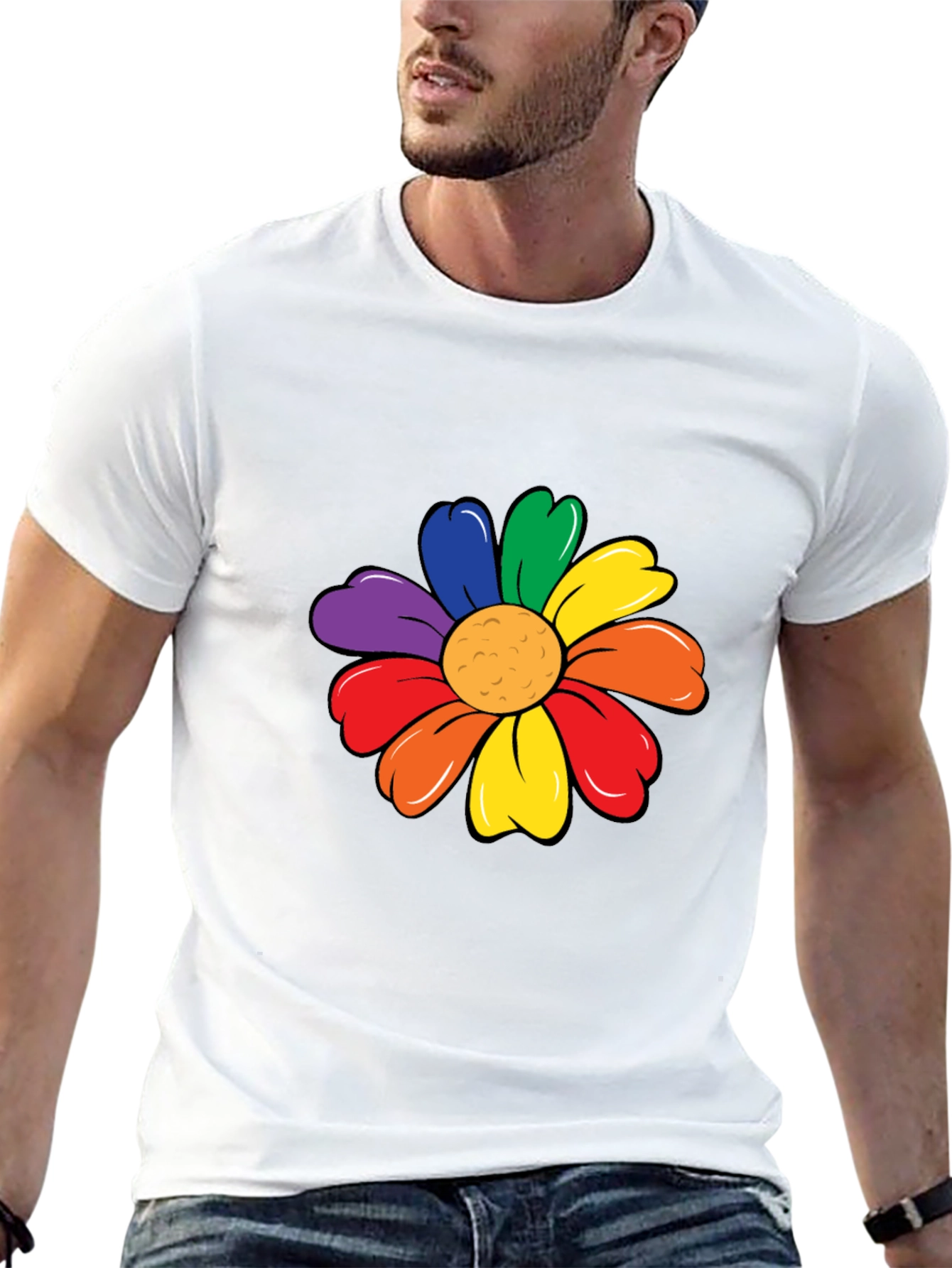 Rainbow Flower Graphic Tee - Black Unisex T-Shirt
