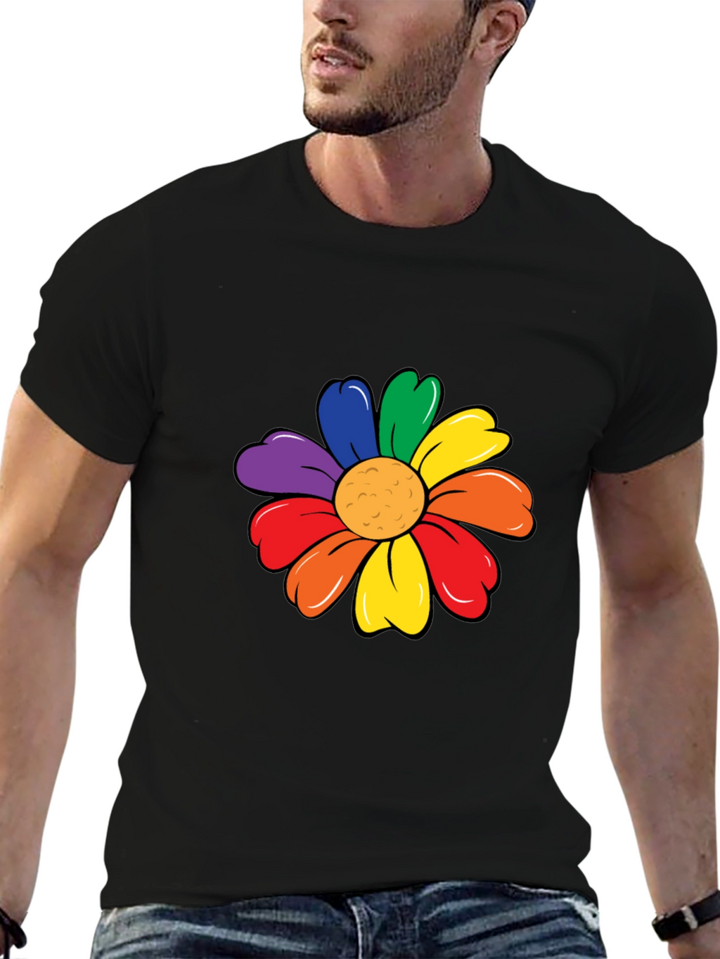 Rainbow Flower Graphic Tee - Black Unisex T-Shirt