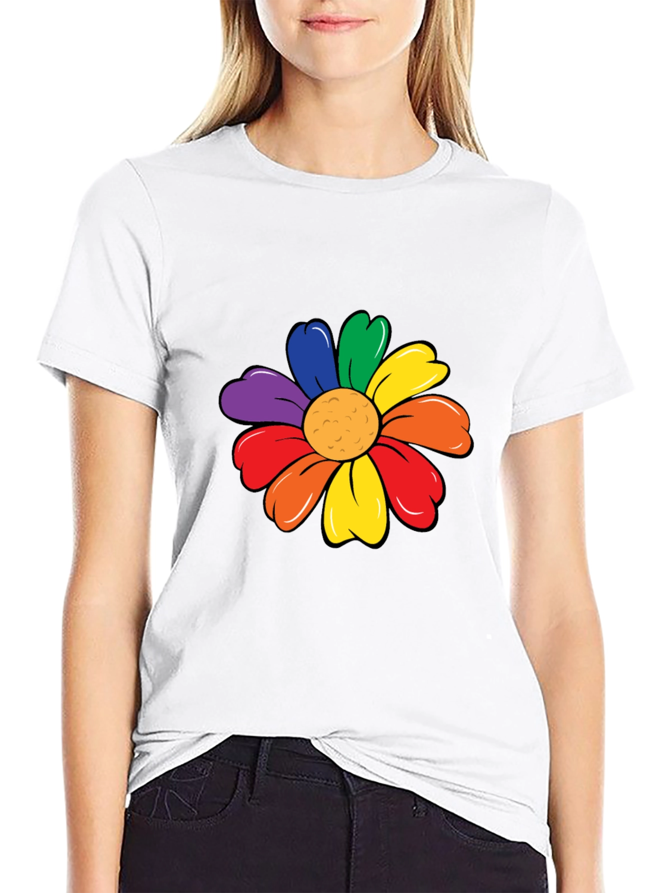 Rainbow Flower Graphic Tee - Black Unisex T-Shirt