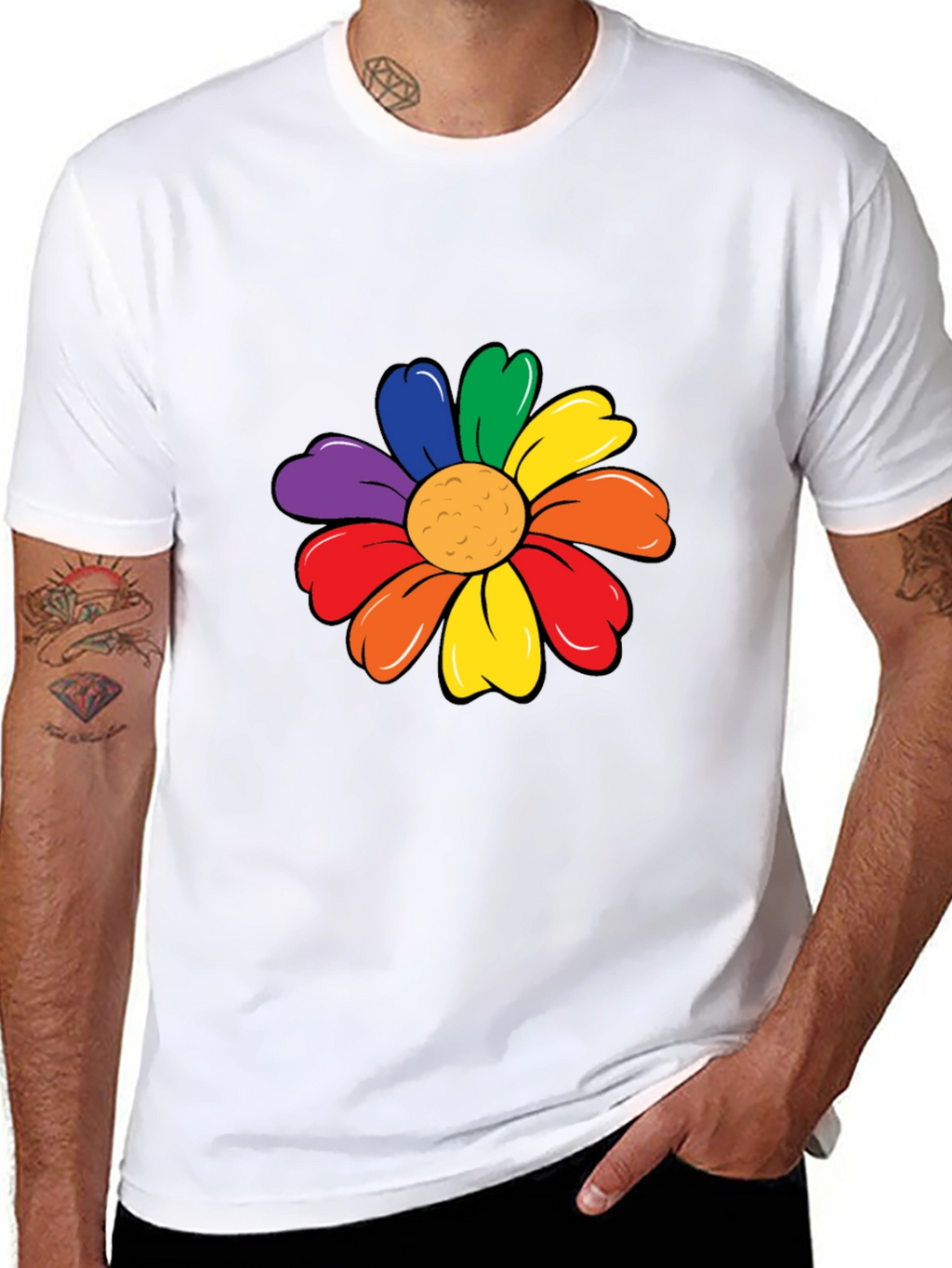 Rainbow Flower Graphic Tee - Black Unisex T-Shirt