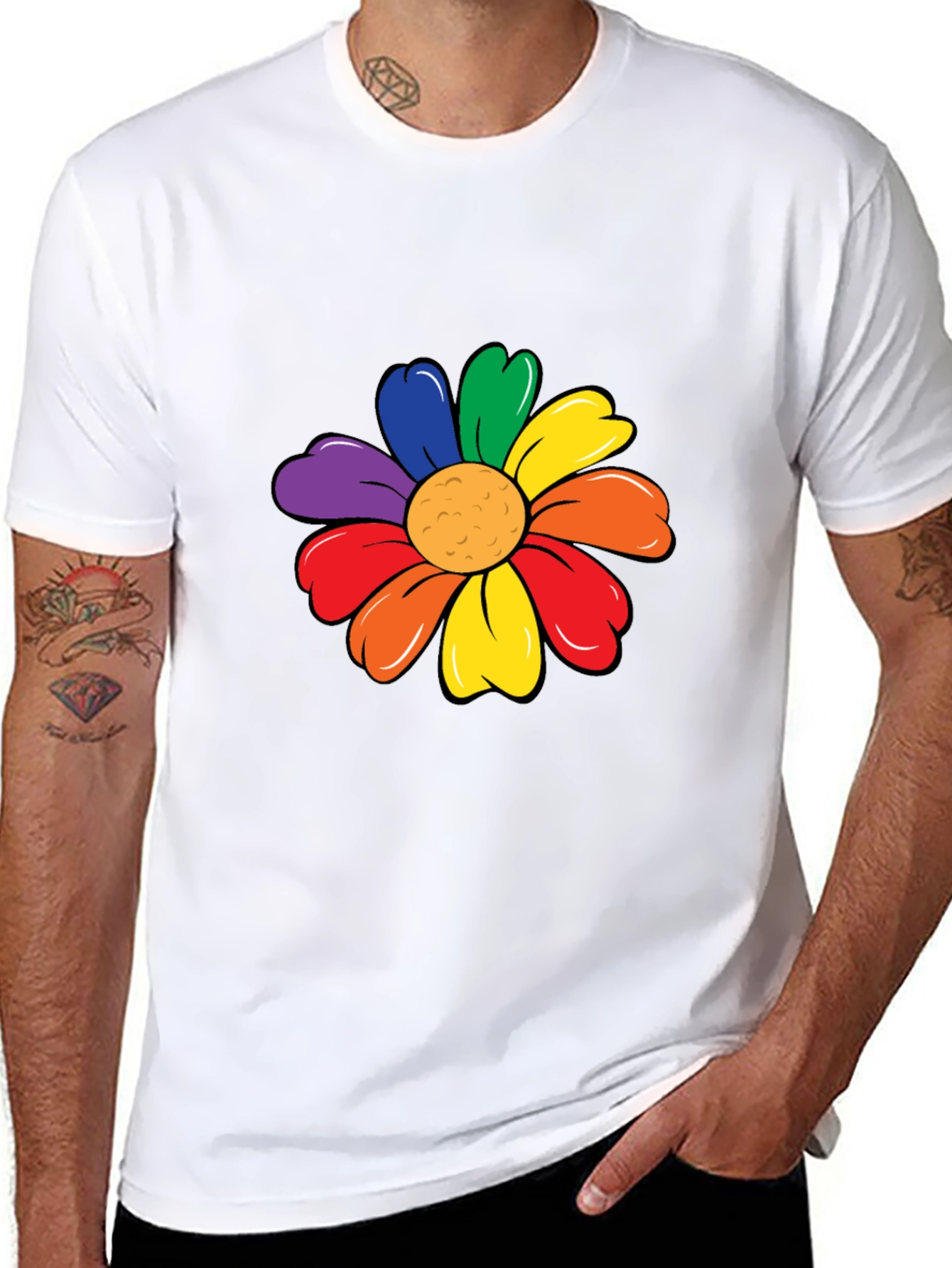 Rainbow Flower Graphic Tee - Black Unisex T-Shirt