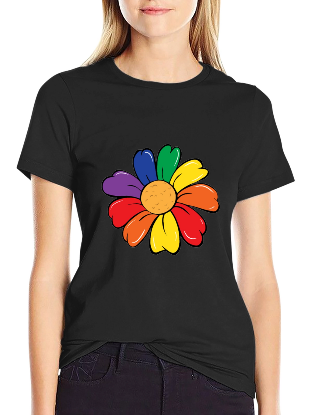 Rainbow Flower Graphic Tee - Black Unisex T-Shirt