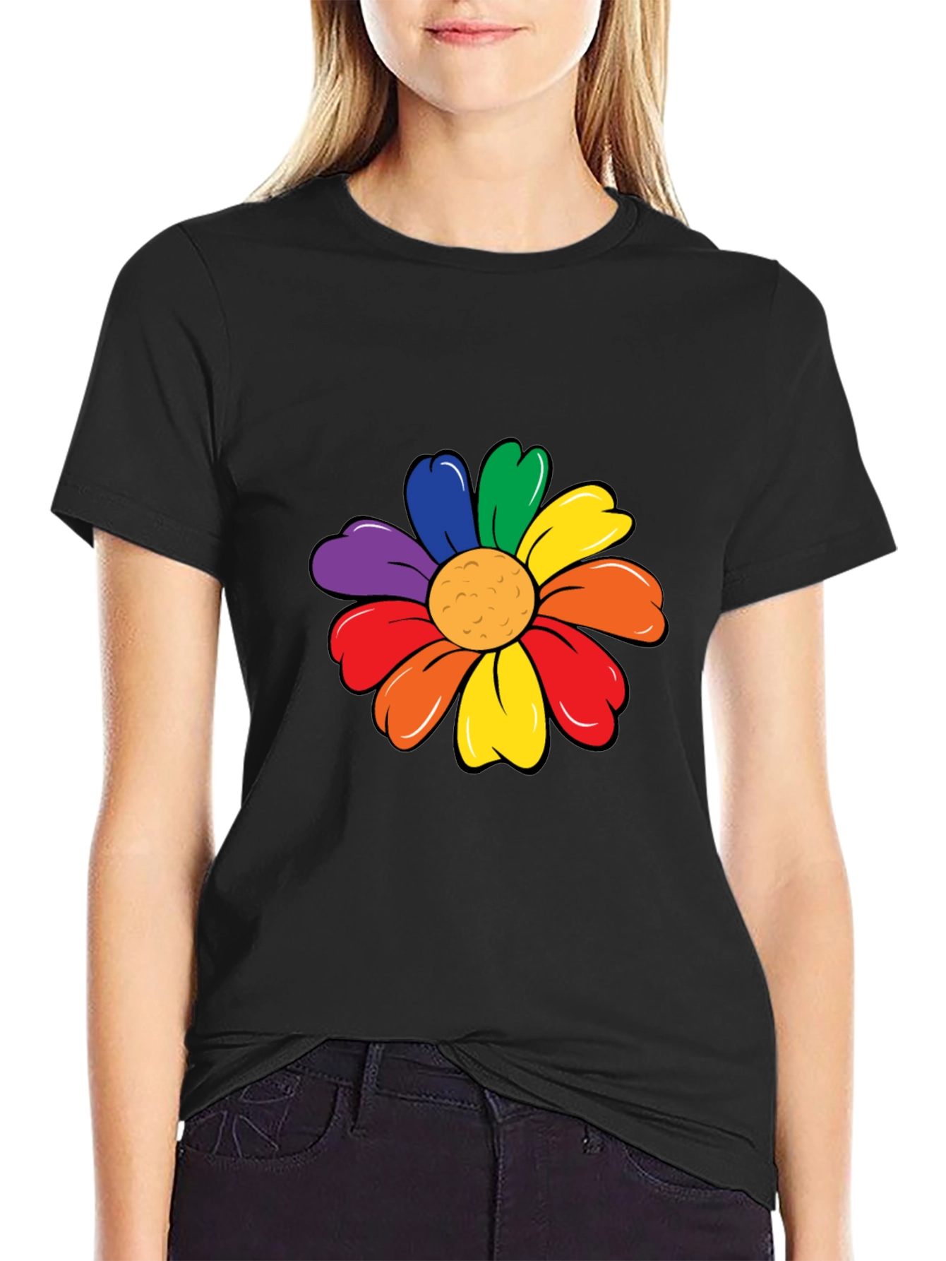 Rainbow Flower Graphic Tee - Black Unisex T-Shirt