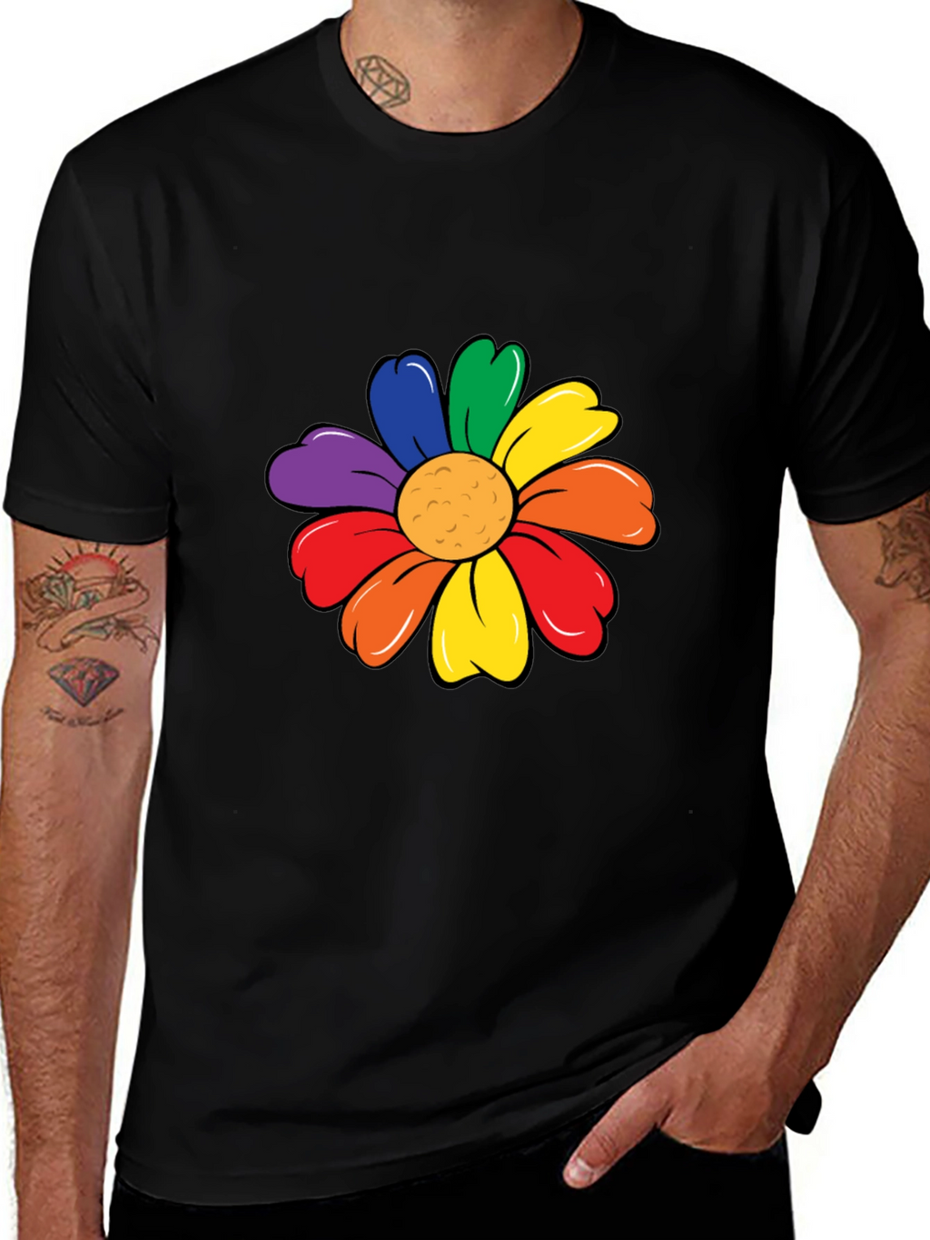 Rainbow Flower Graphic Tee - Black Unisex T-Shirt
