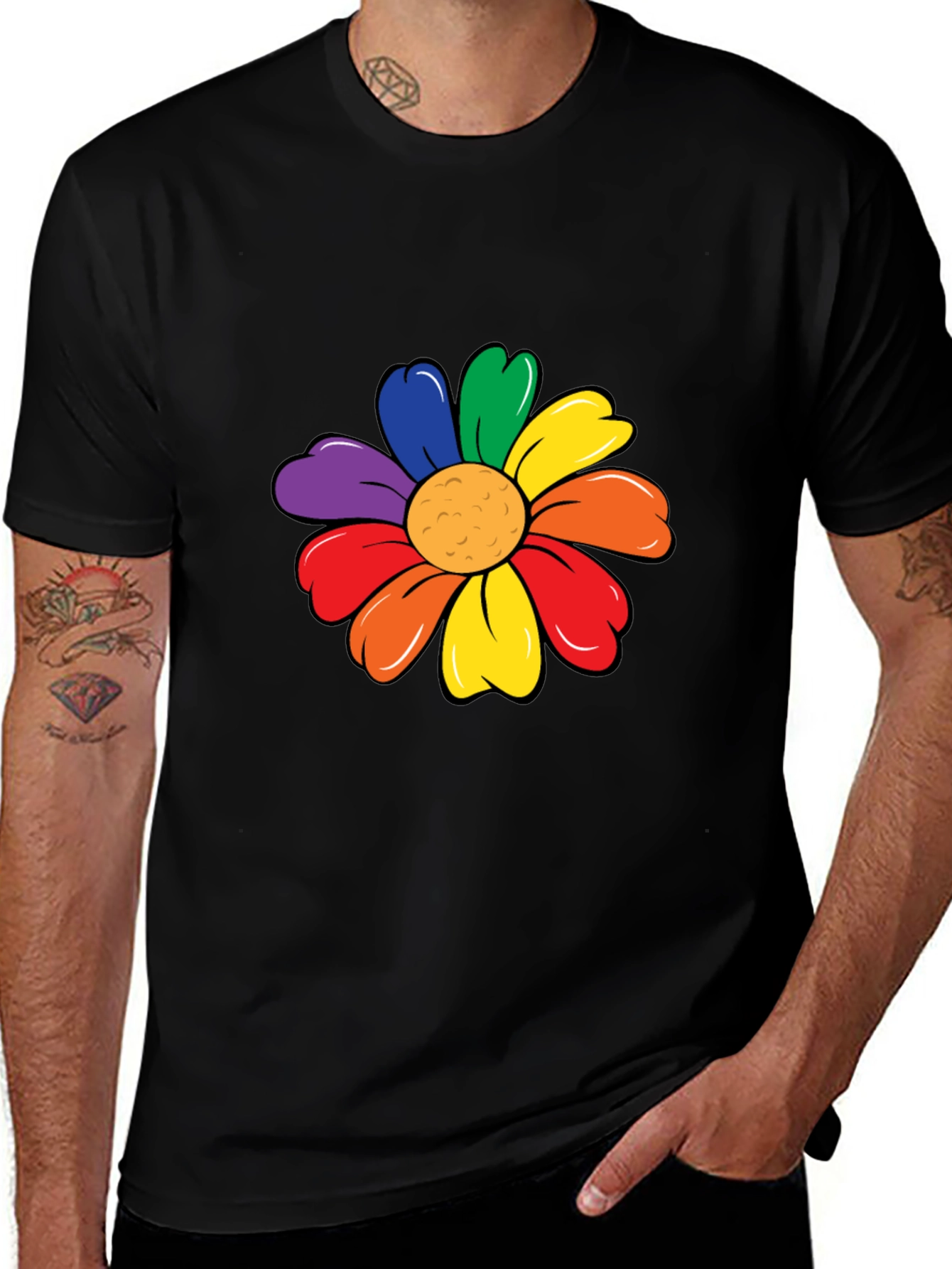 Rainbow Flower Graphic Tee - Black Unisex T-Shirt