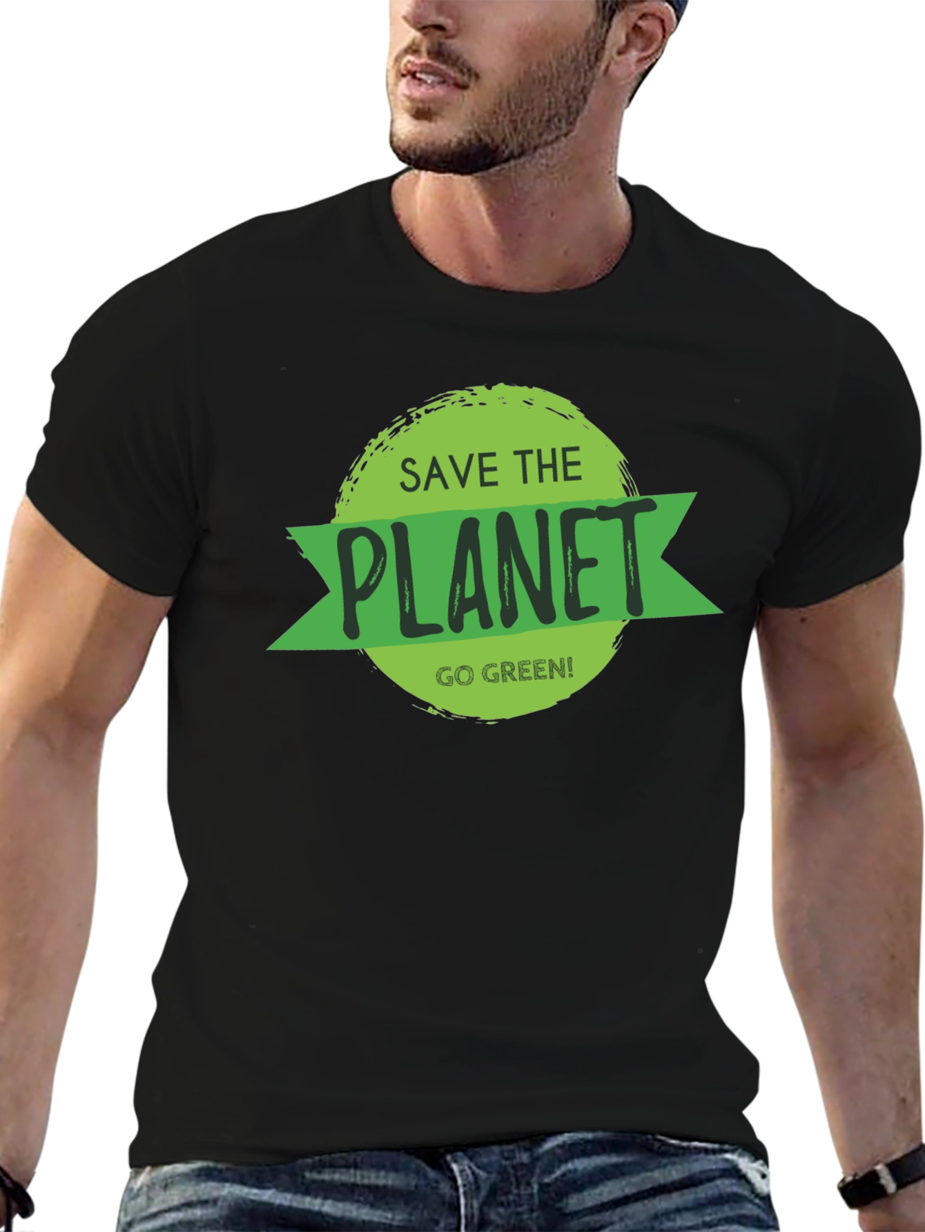 Save the Planet Black T-Shirt - Go Green!