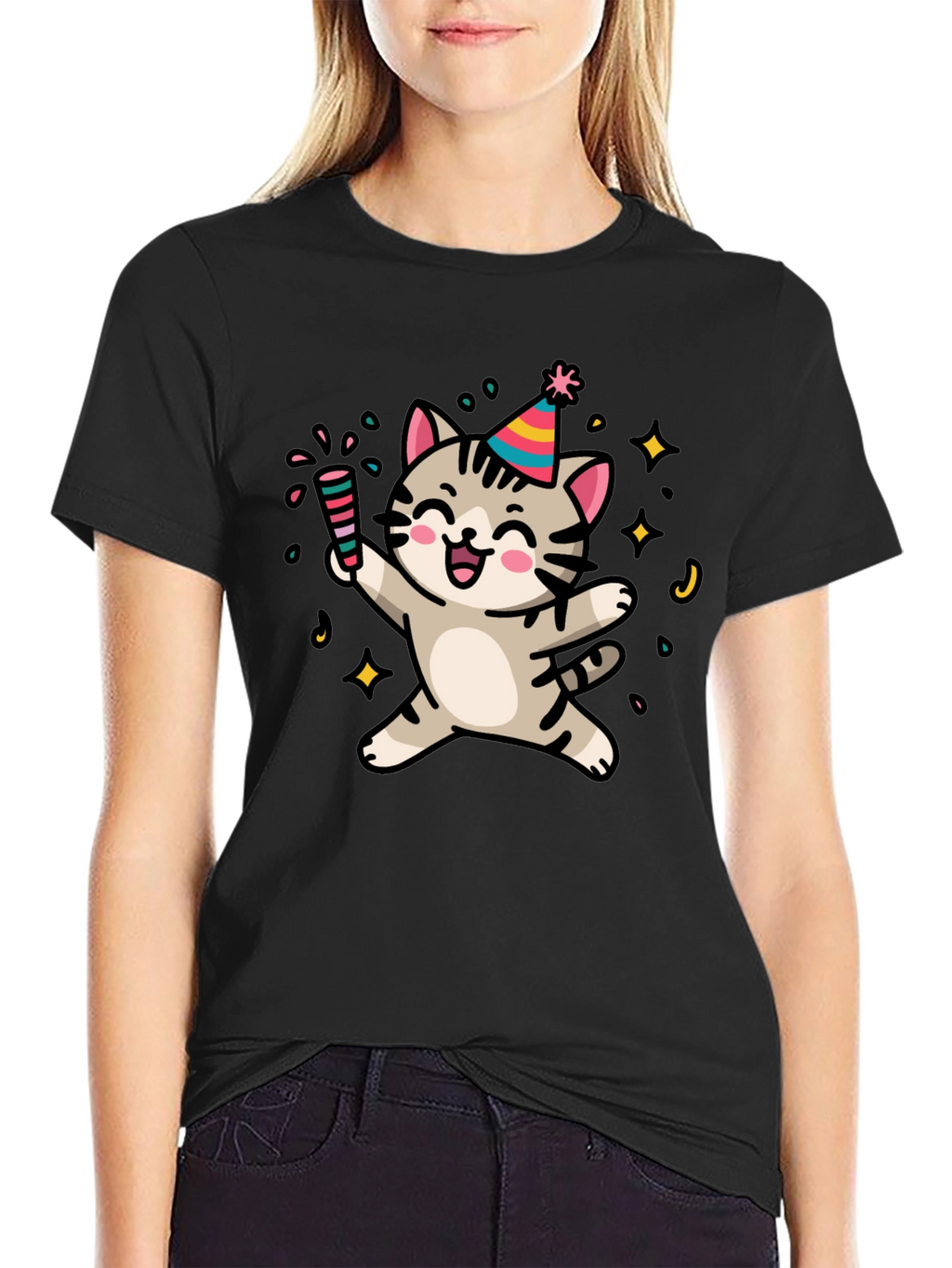 Party Cat Graphic T-Shirt - Fun & Festive