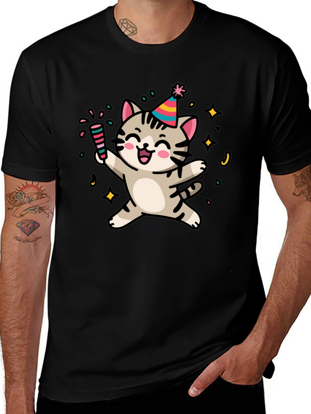 Party Cat Graphic T-Shirt - Fun & Festive