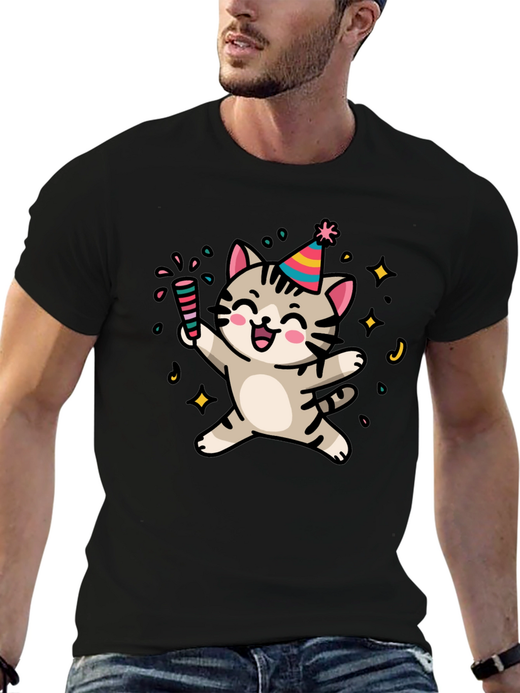 Party Cat Graphic T-Shirt - Fun & Festive