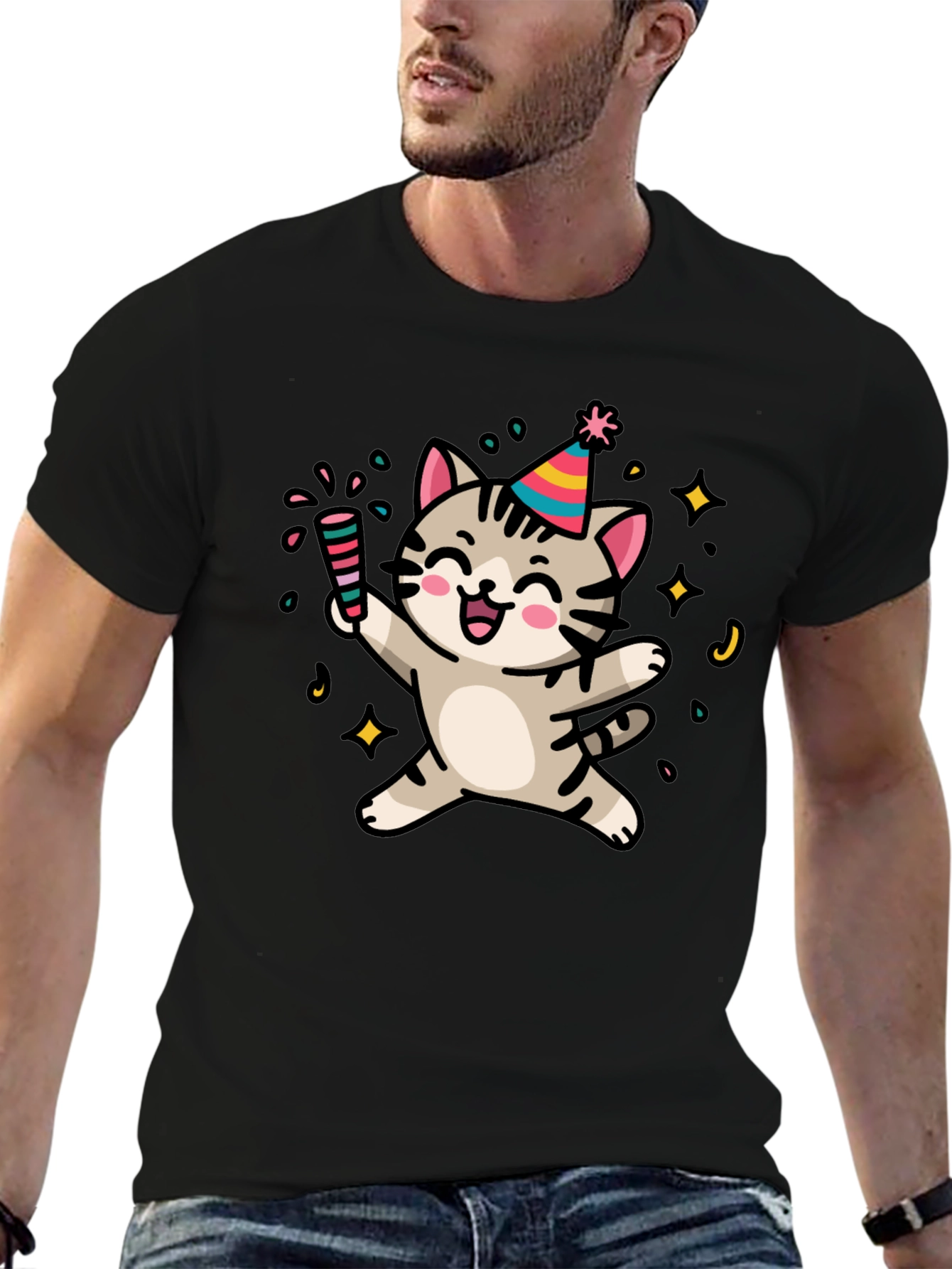Party Cat Graphic T-Shirt - Fun & Festive