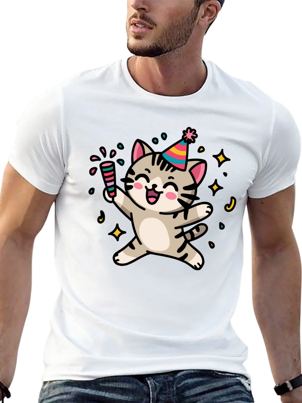 Party Cat Graphic T-Shirt - Fun & Festive